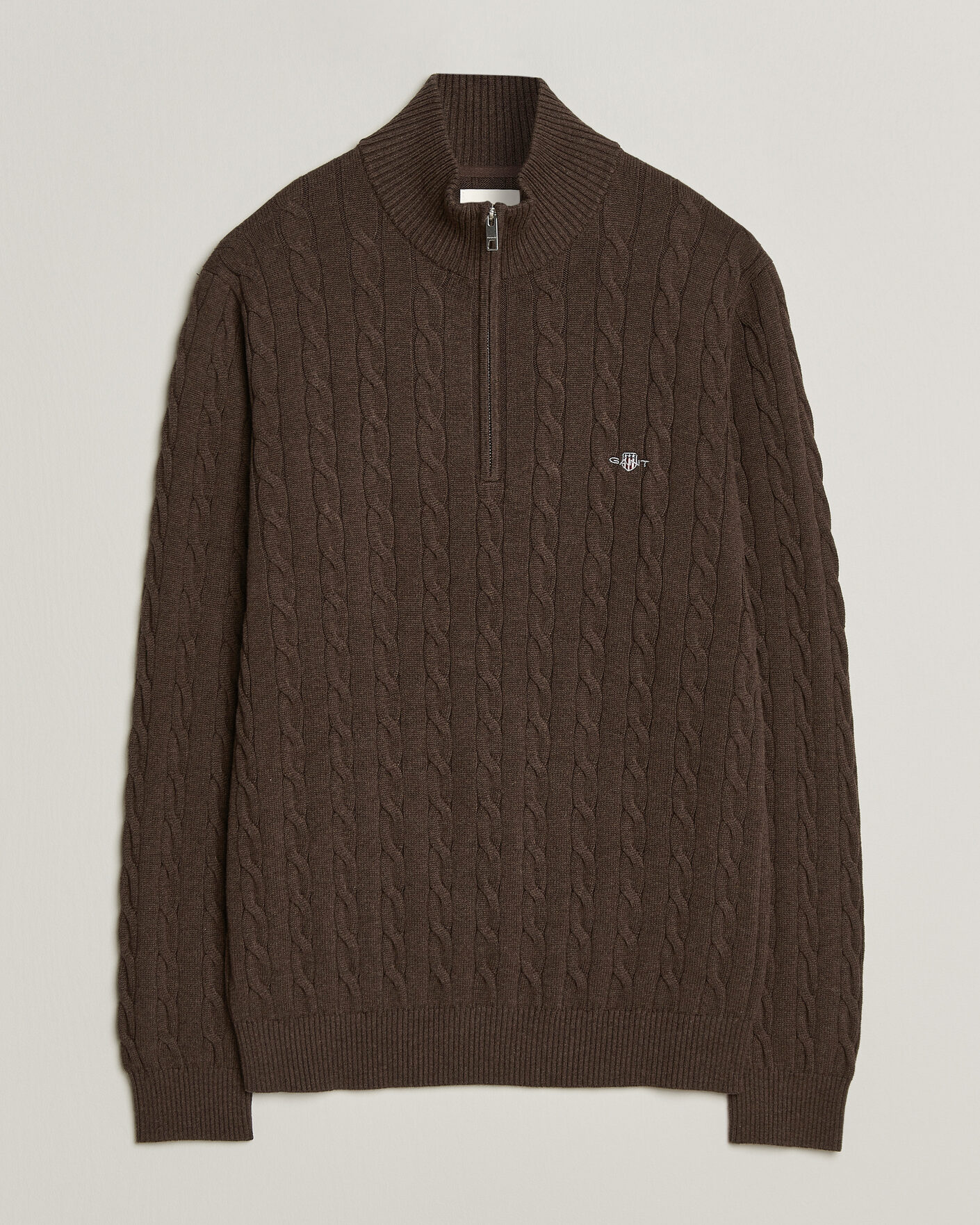 Hombres | Jerséis y prendas de punto | Gant | Cotton Cable Half Zip Black Brown Melange