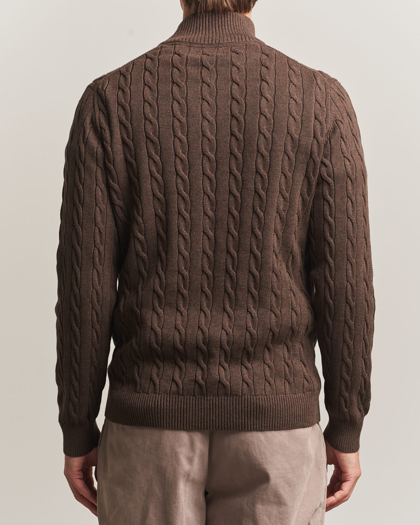 Hombres | Jerséis y prendas de punto | Gant | Cotton Cable Half Zip Black Brown Melange