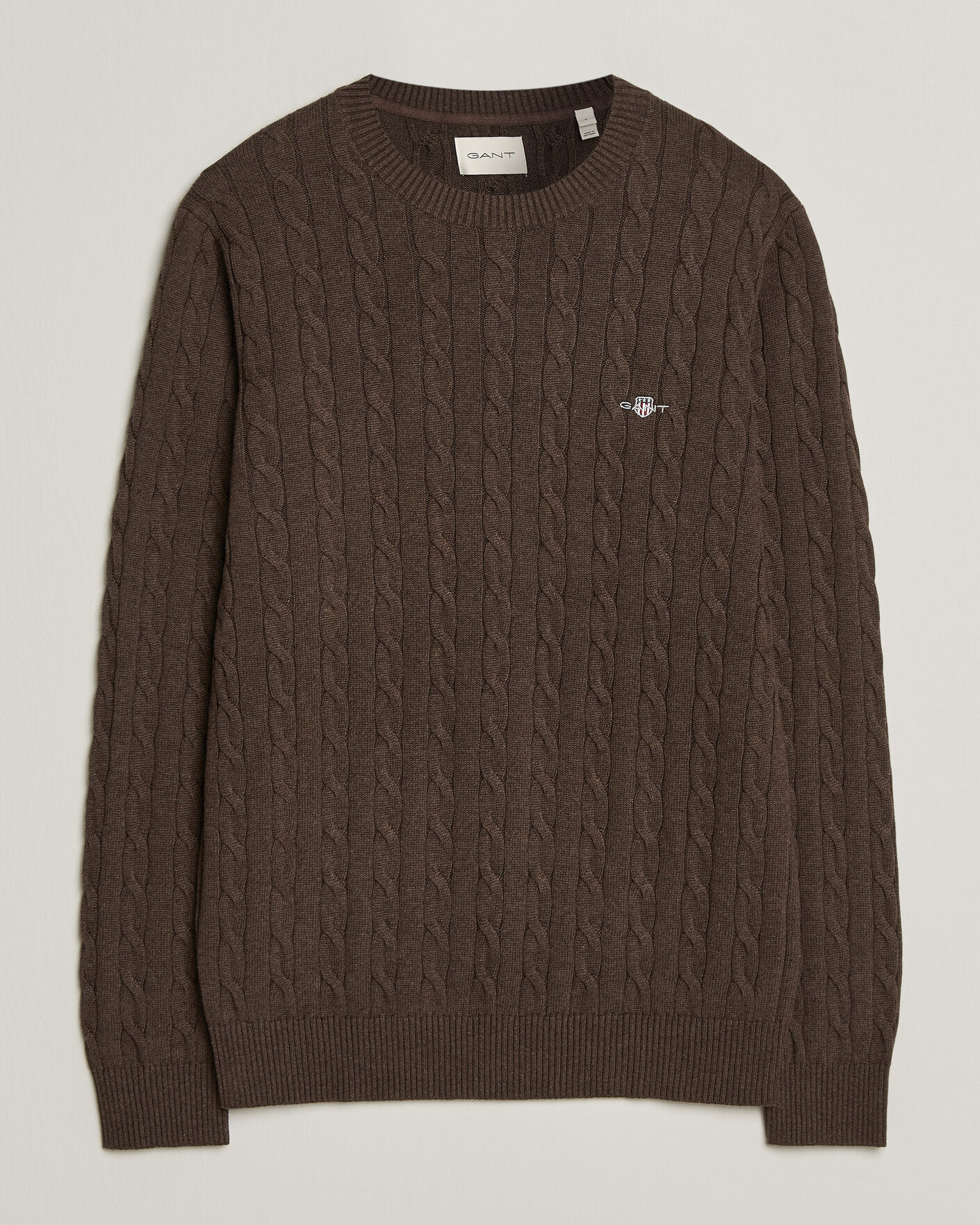 Hombres | Jerséis y prendas de punto | Gant | Cotton Cable Crew Neck Black Brown Melange