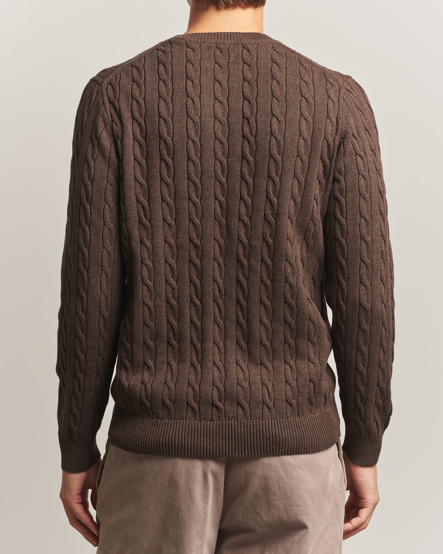 Hombres | Jerséis y prendas de punto | Gant | Cotton Cable Crew Neck Black Brown Melange