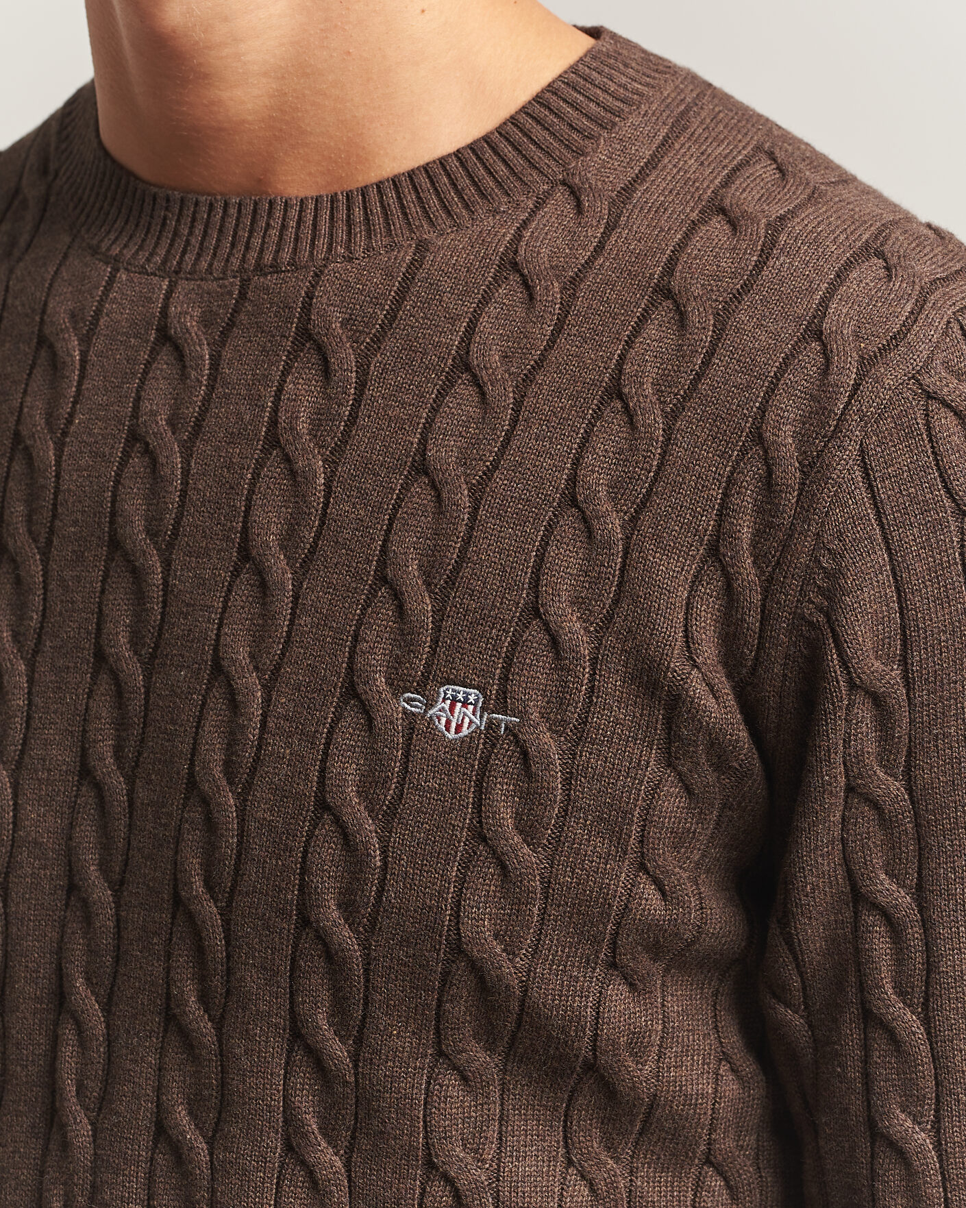 Hombres | Jerséis y prendas de punto | Gant | Cotton Cable Crew Neck Black Brown Melange