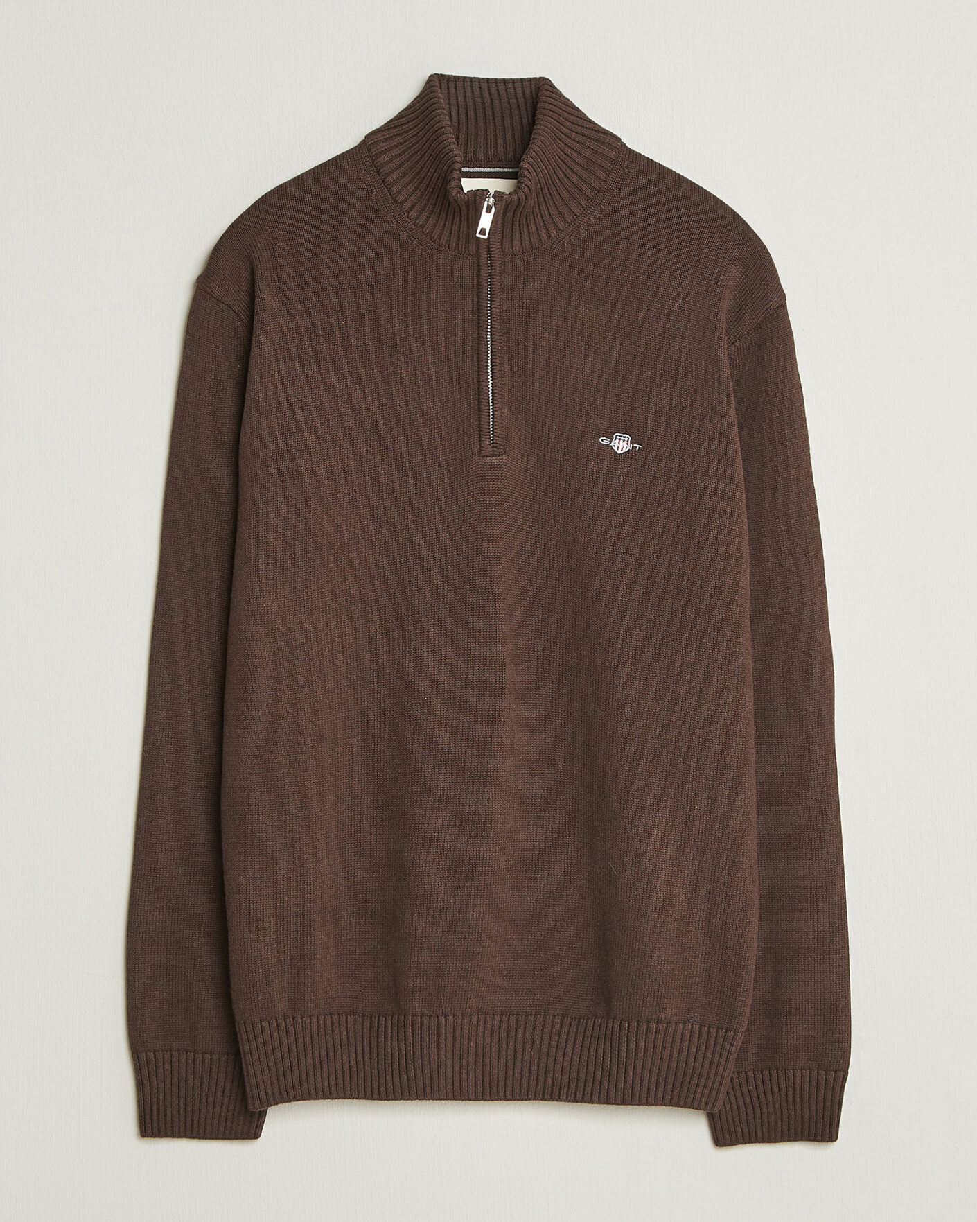 Hombres | Jerséis y prendas de punto | Gant | Casual Cotton Half Zip Black Brown Melange