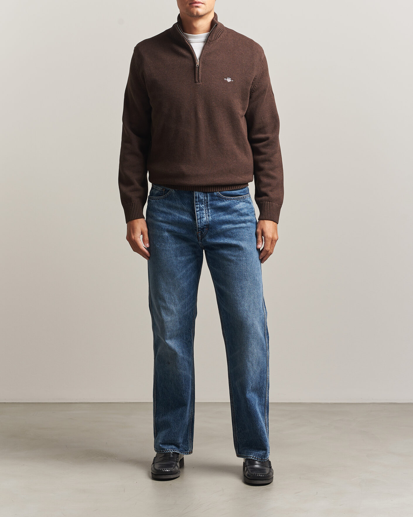 Hombres | Jerséis y prendas de punto | Gant | Casual Cotton Half Zip Black Brown Melange