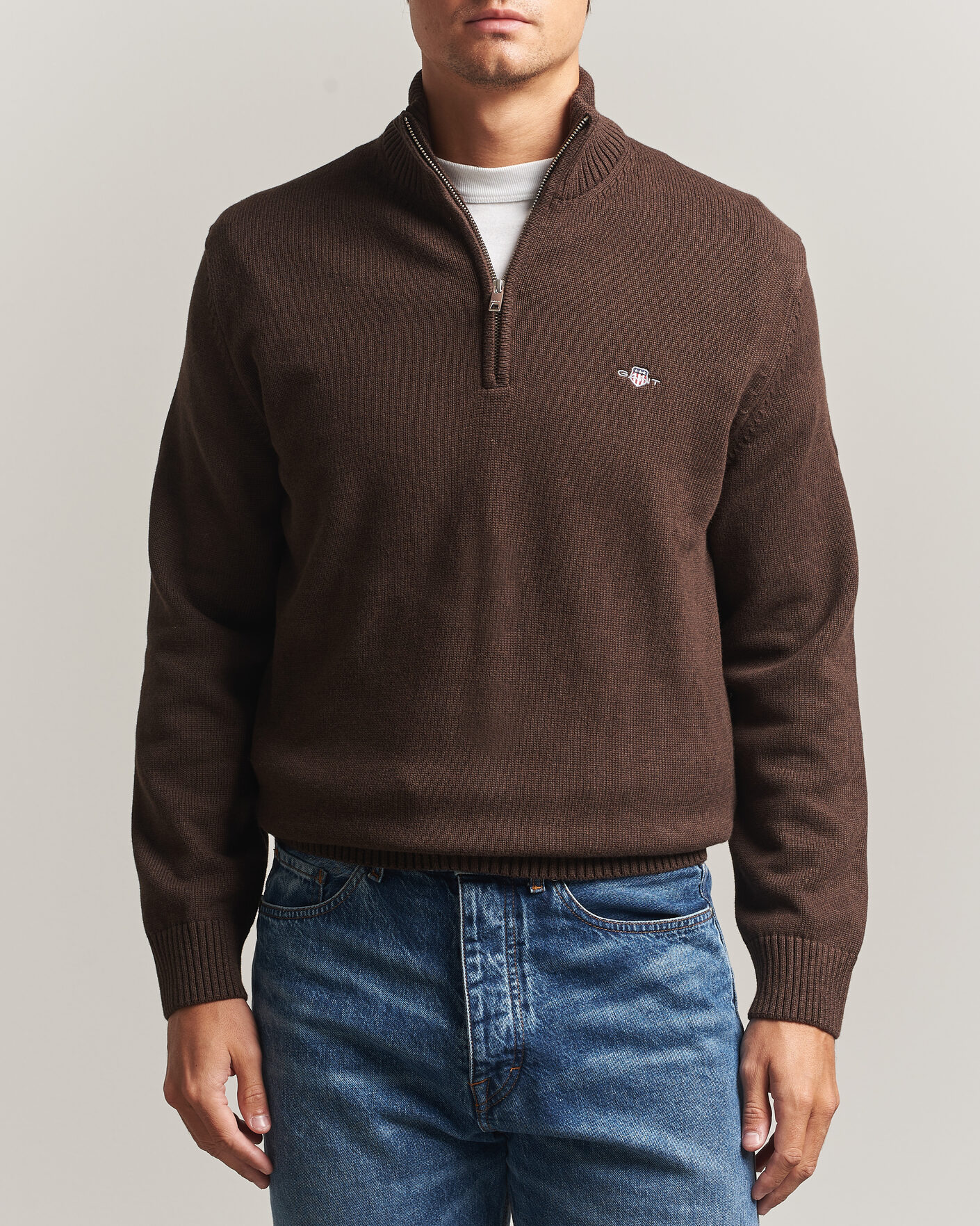 Hombres | Jerséis y prendas de punto | Gant | Casual Cotton Half Zip Black Brown Melange