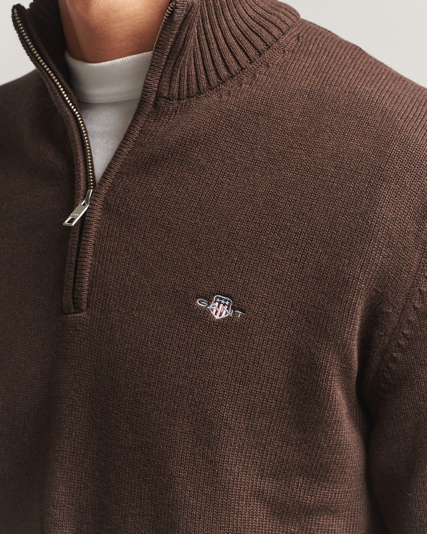 Hombres | Jerséis y prendas de punto | Gant | Casual Cotton Half Zip Black Brown Melange