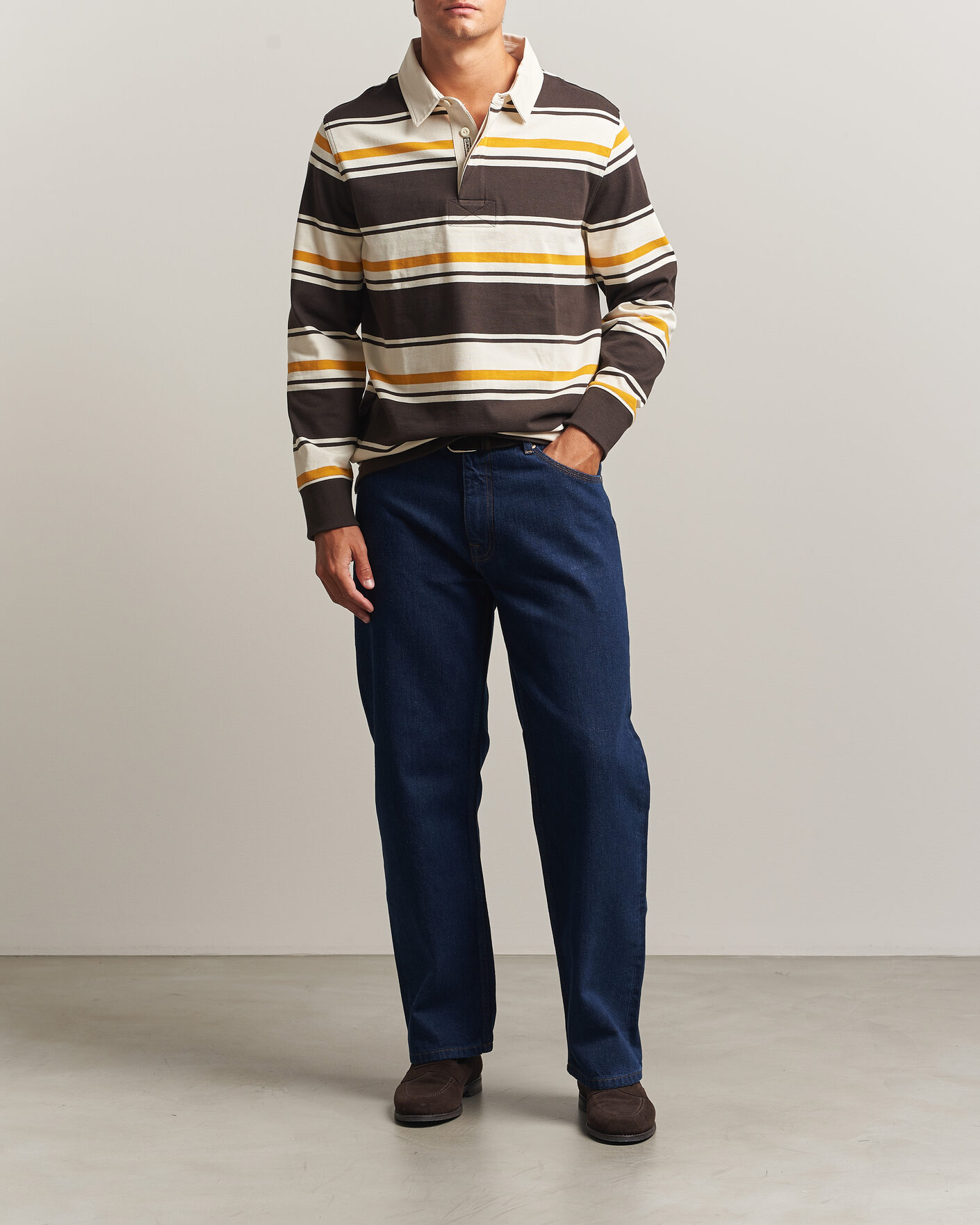 Hombres | Jerséis y prendas de punto | Gant | Striped Heavy Rugger Charred Wood Brown