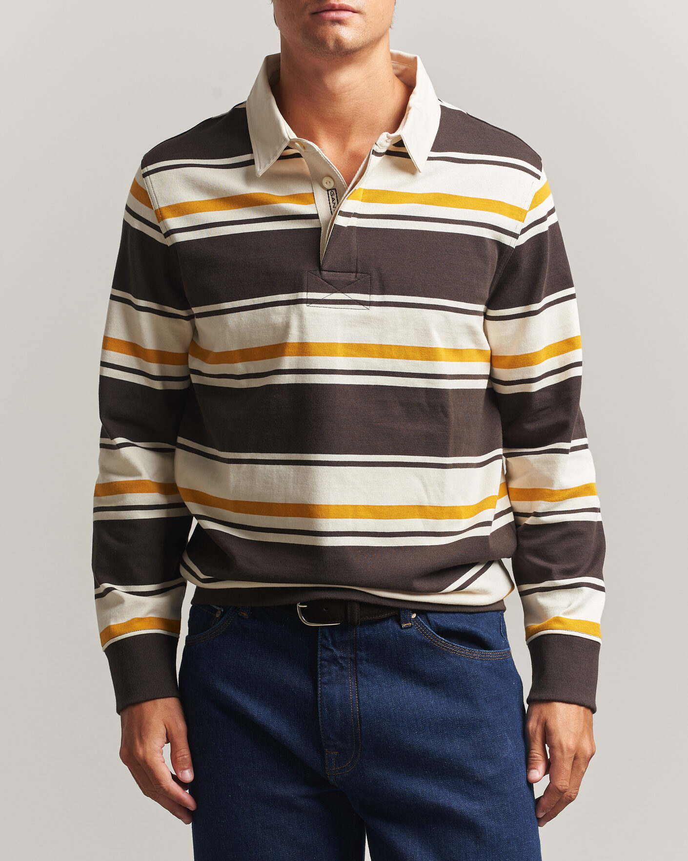 Hombres | Jerséis y prendas de punto | Gant | Striped Heavy Rugger Charred Wood Brown