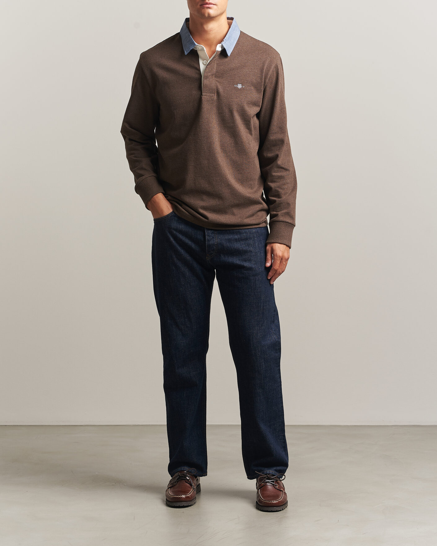 Hombres | Jerséis y prendas de punto | Gant | Chambray Solid Heavy Rugger Black Brown Melange