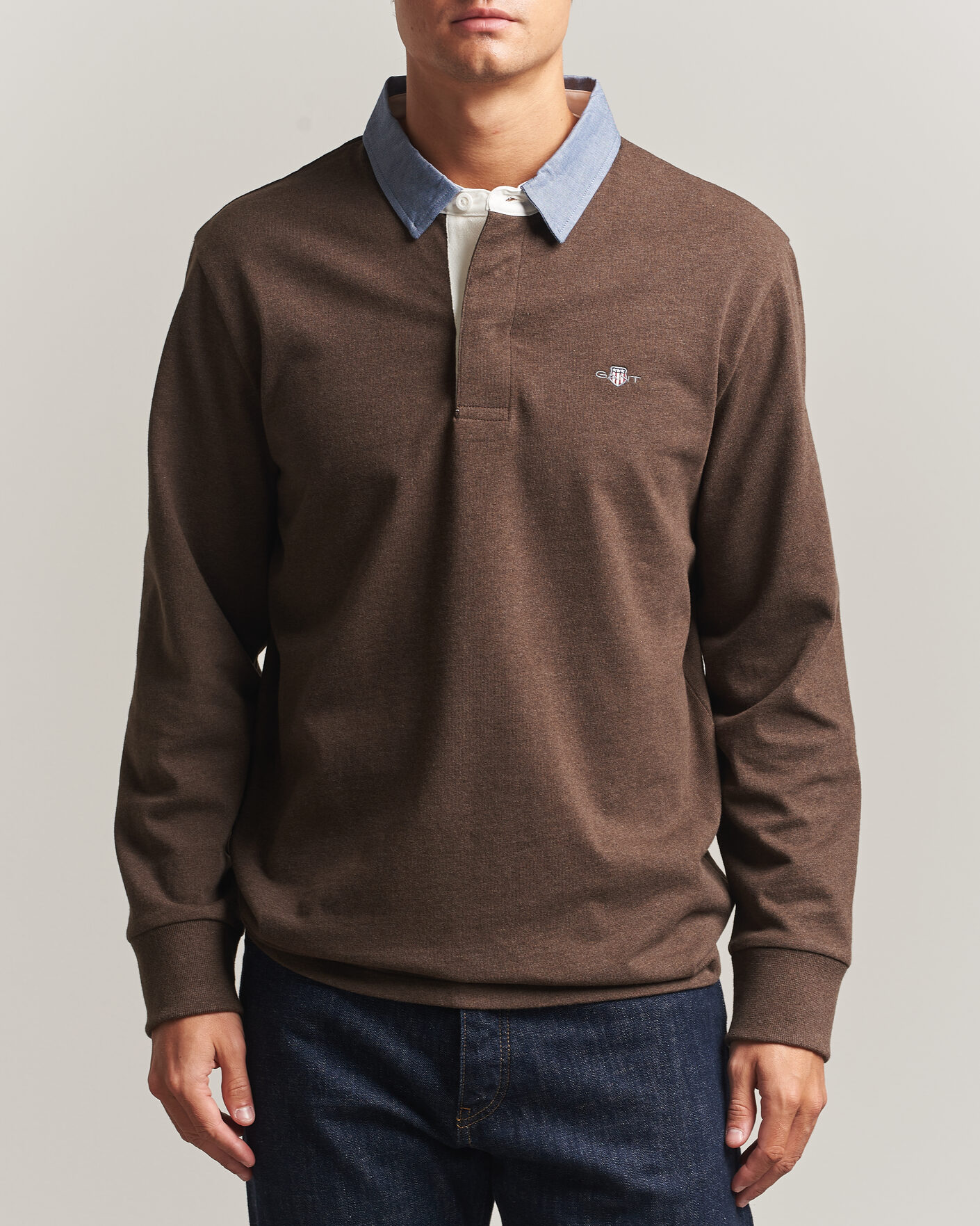 Hombres | Jerséis y prendas de punto | Gant | Chambray Solid Heavy Rugger Black Brown Melange