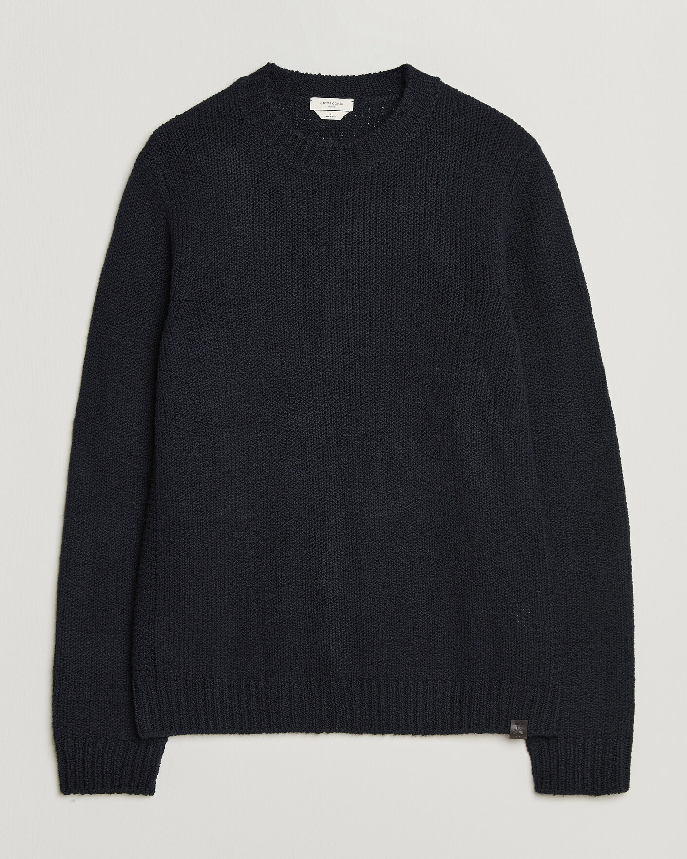 Hombres | Jerséis y prendas de punto | Jacob Cohën | Muffled Virgin Wool Link Stitch Sweater Navy
