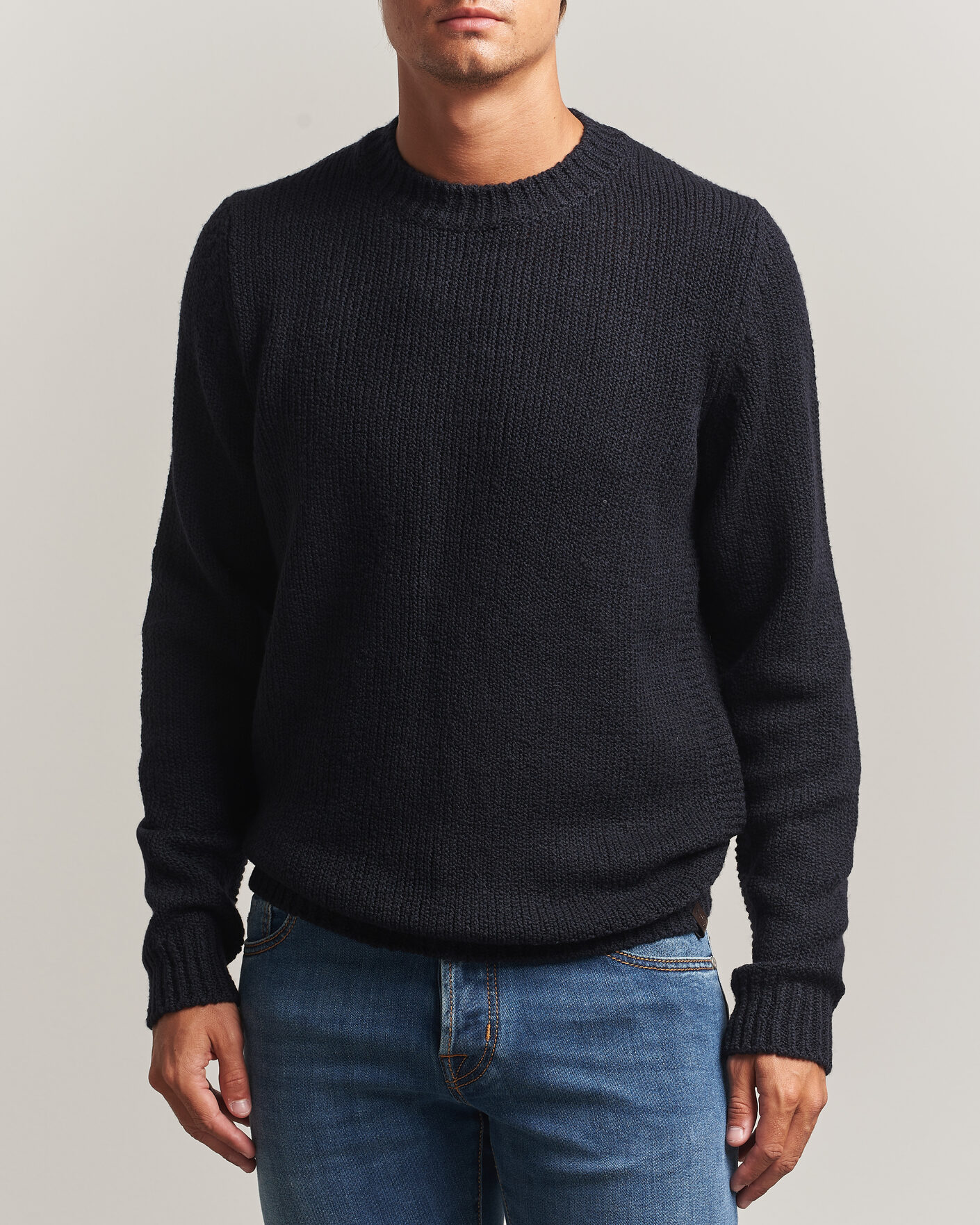 Hombres | Jerséis y prendas de punto | Jacob Cohën | Muffled Virgin Wool Link Stitch Sweater Navy