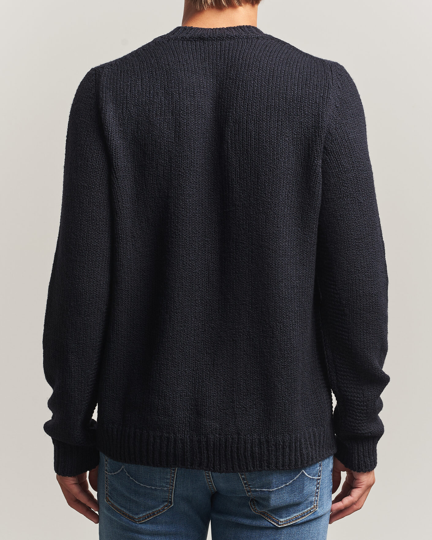 Hombres | Jerséis y prendas de punto | Jacob Cohën | Muffled Virgin Wool Link Stitch Sweater Navy