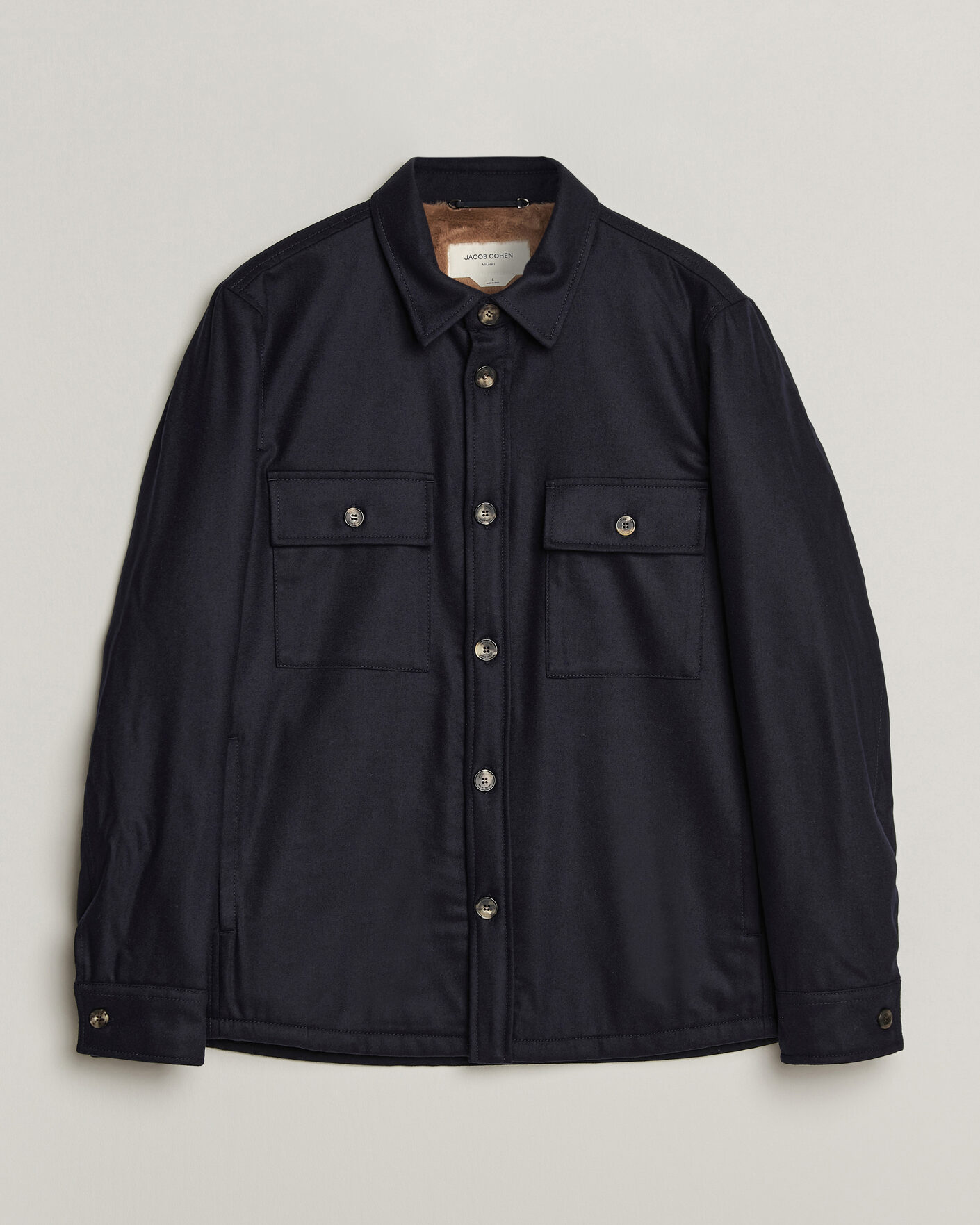 Hombres | Abrigos y chaquetas | Jacob Cohën | Wool Flannel Eco Fur Lined Shirt Jacket Navy