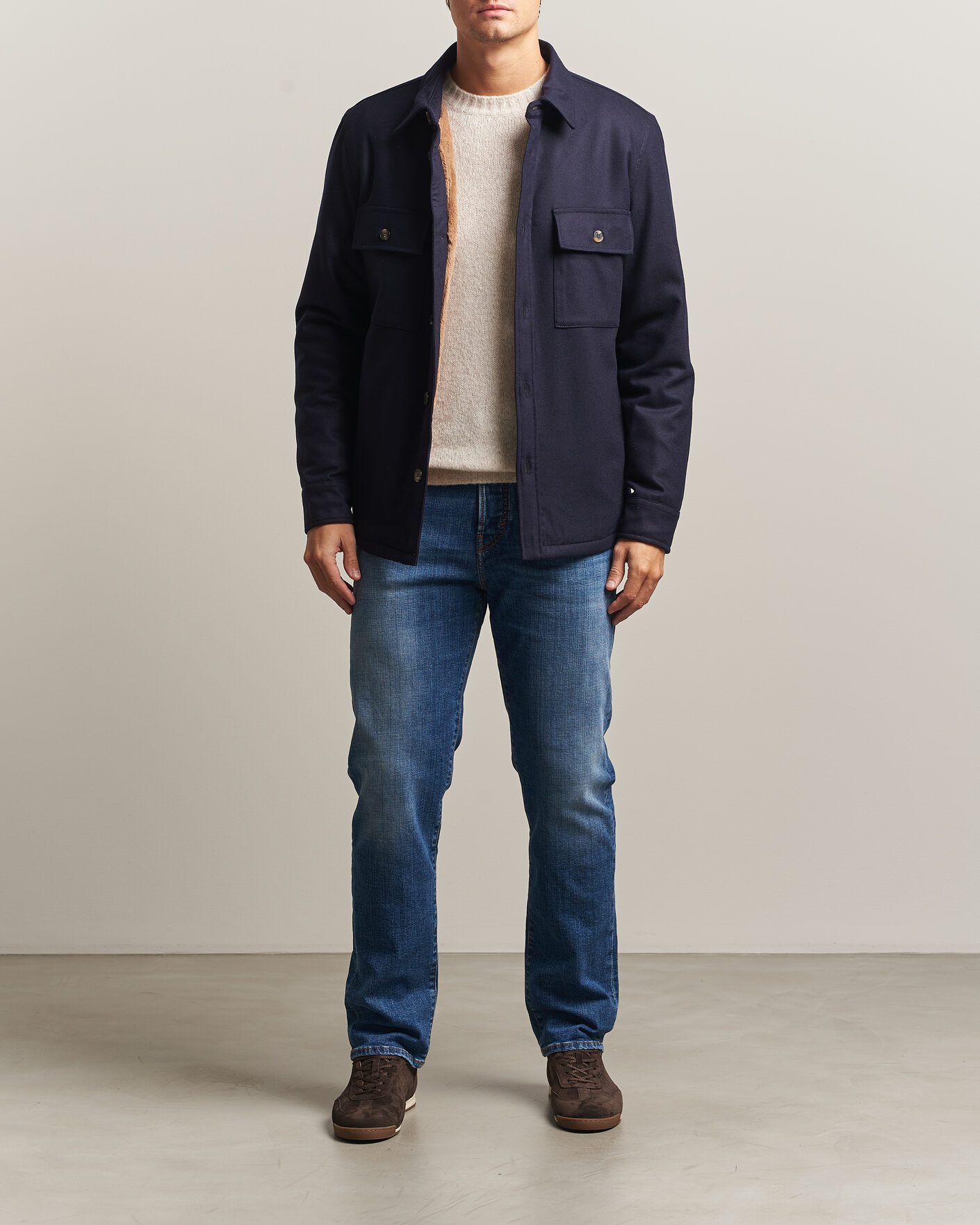 Hombres | Abrigos y chaquetas | Jacob Cohën | Wool Flannel Eco Fur Lined Shirt Jacket Navy