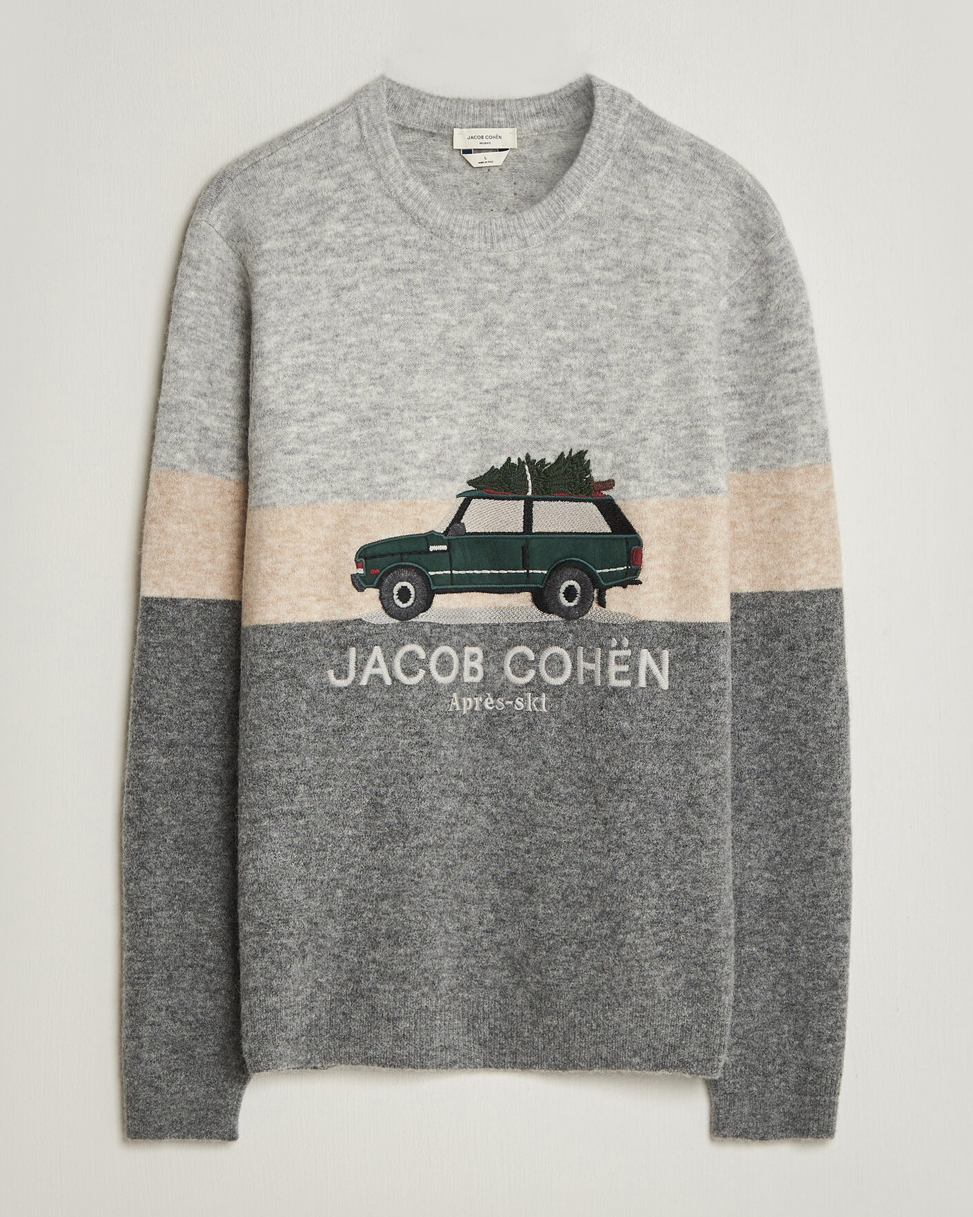 Hombres | Jerséis y prendas de punto | Jacob Cohën | Embroidery Knitted Apres-Ski Crew Neck Grey