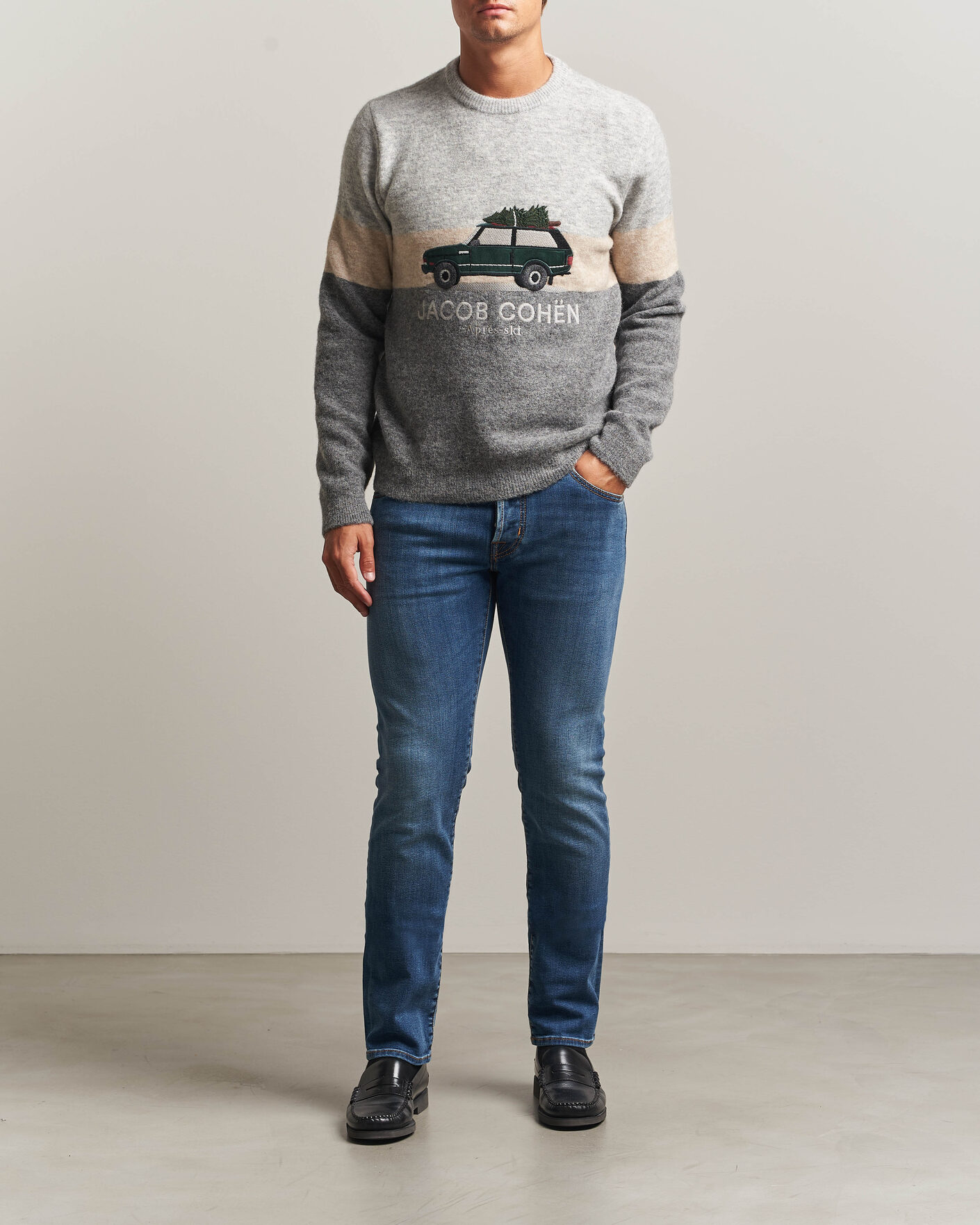 Hombres | Jerséis y prendas de punto | Jacob Cohën | Embroidery Knitted Apres-Ski Crew Neck Grey