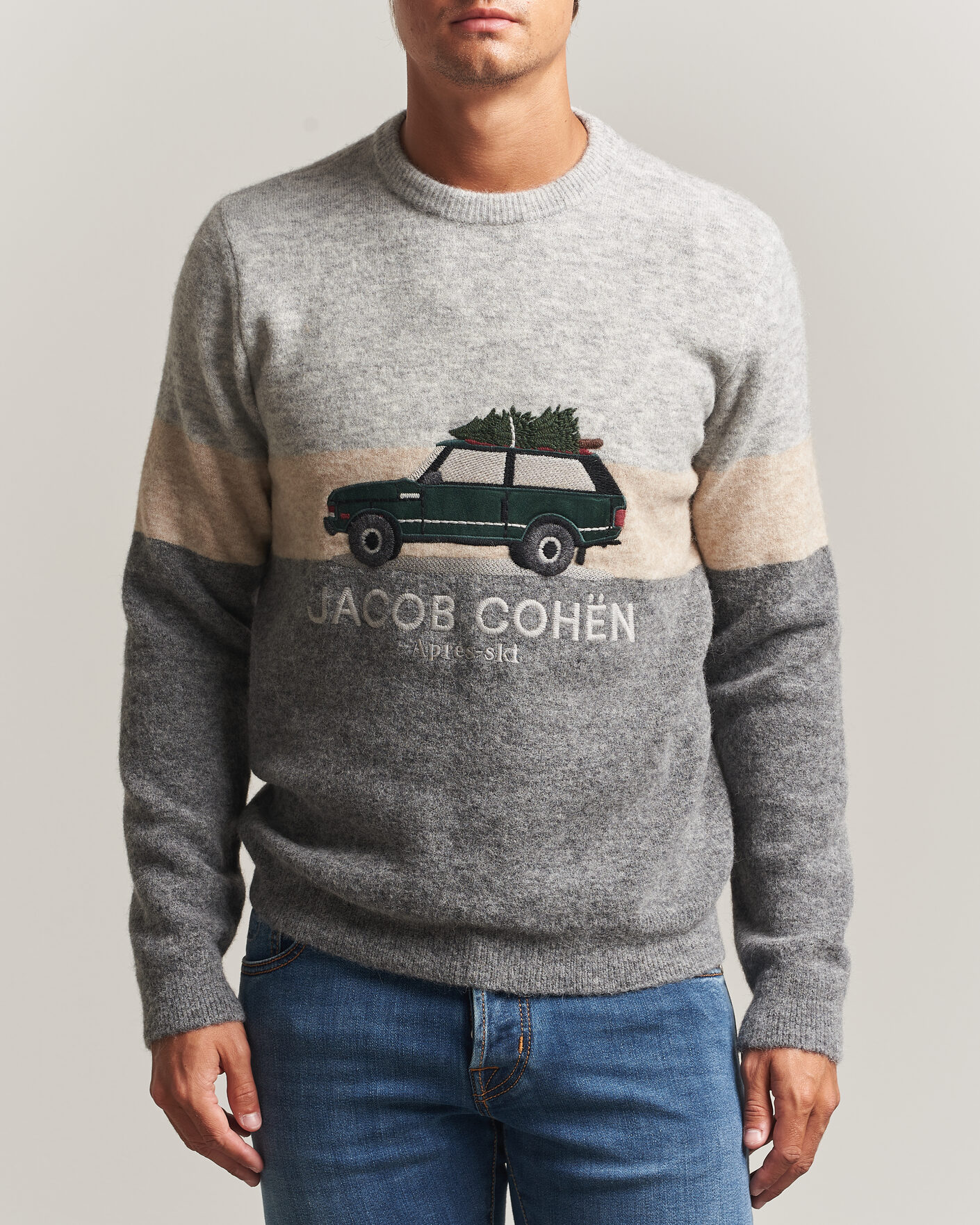 Hombres | Jerséis y prendas de punto | Jacob Cohën | Embroidery Knitted Apres-Ski Crew Neck Grey