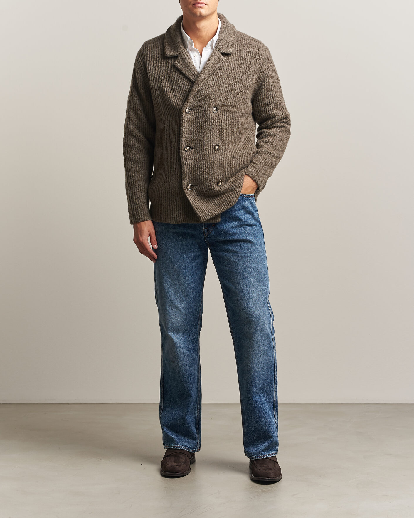 Hombres | Jerséis y prendas de punto | Gant | Wool/Yak Knitted Cardigan Faded Taupe
