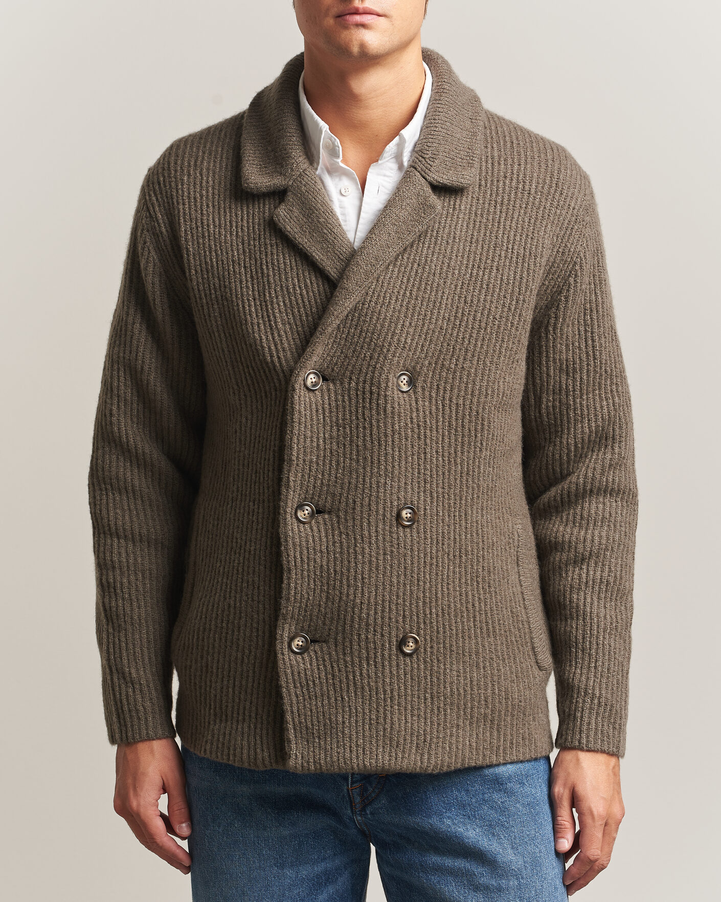 Hombres | Jerséis y prendas de punto | Gant | Wool/Yak Knitted Cardigan Faded Taupe