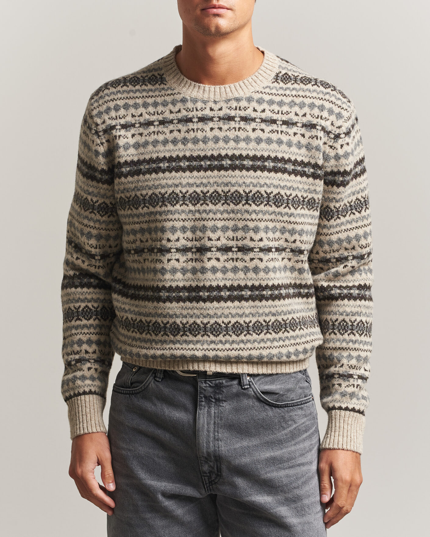 Hombres | Jerséis y prendas de punto | Gant | Brushed Wool Fair Isle Sweater Light Beige Melange