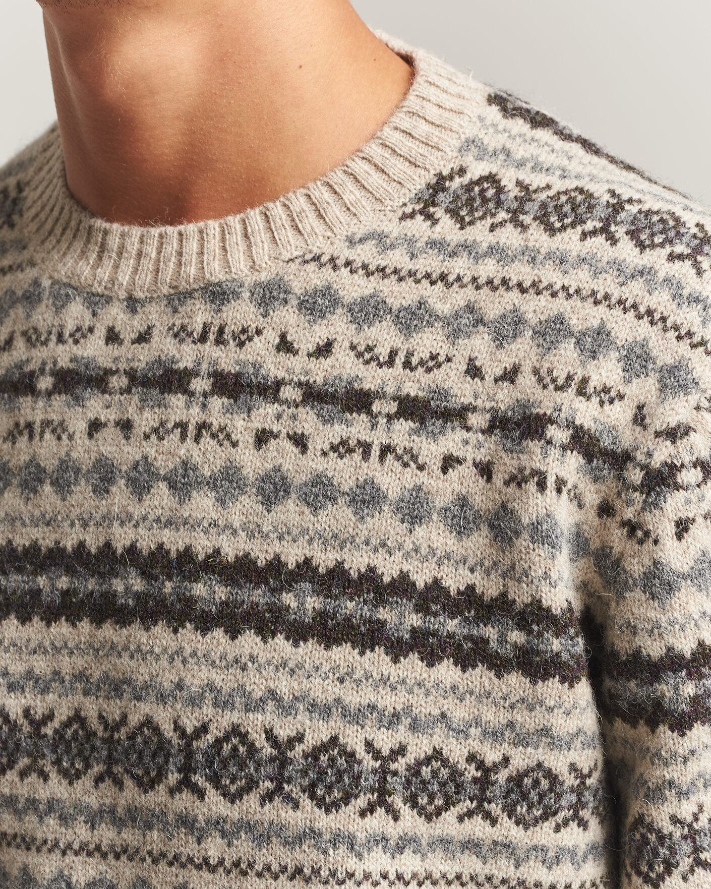 Hombres | Jerséis y prendas de punto | Gant | Brushed Wool Fair Isle Sweater Light Beige Melange