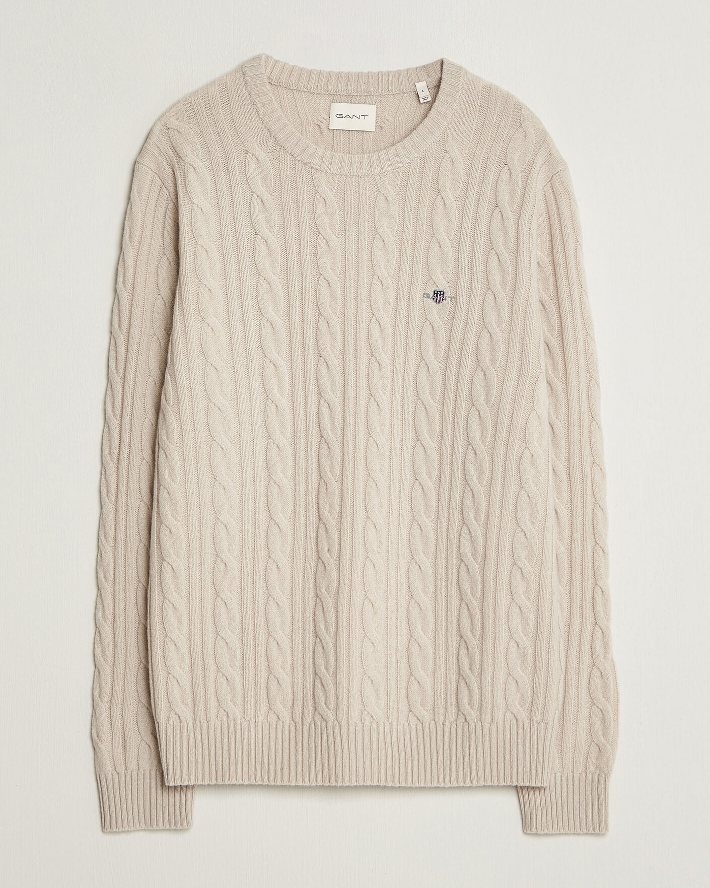 Hombres | Jerséis y prendas de punto | Gant | Lambswool Cable Crew Neck Clay Beige