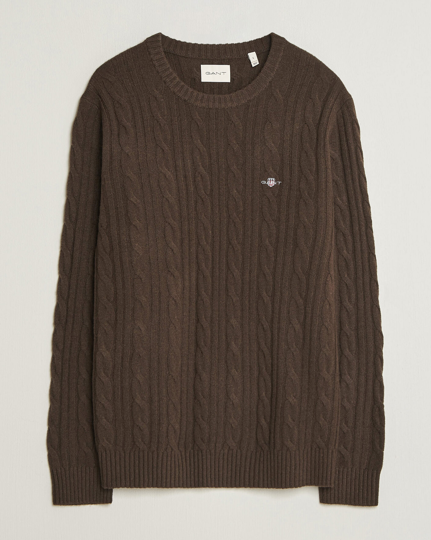 Hombres | Jerséis y prendas de punto | Gant | Lambswool Cable Crew Neck Black Brown