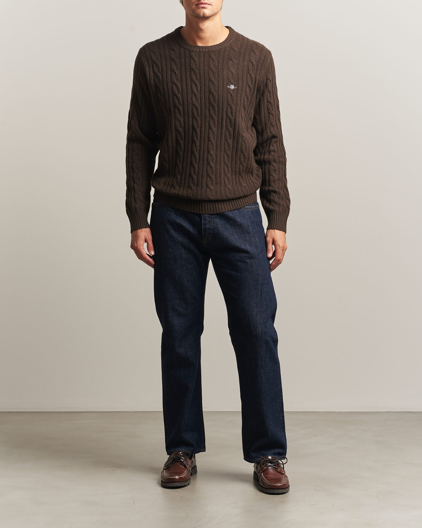Hombres | Jerséis y prendas de punto | Gant | Lambswool Cable Crew Neck Black Brown