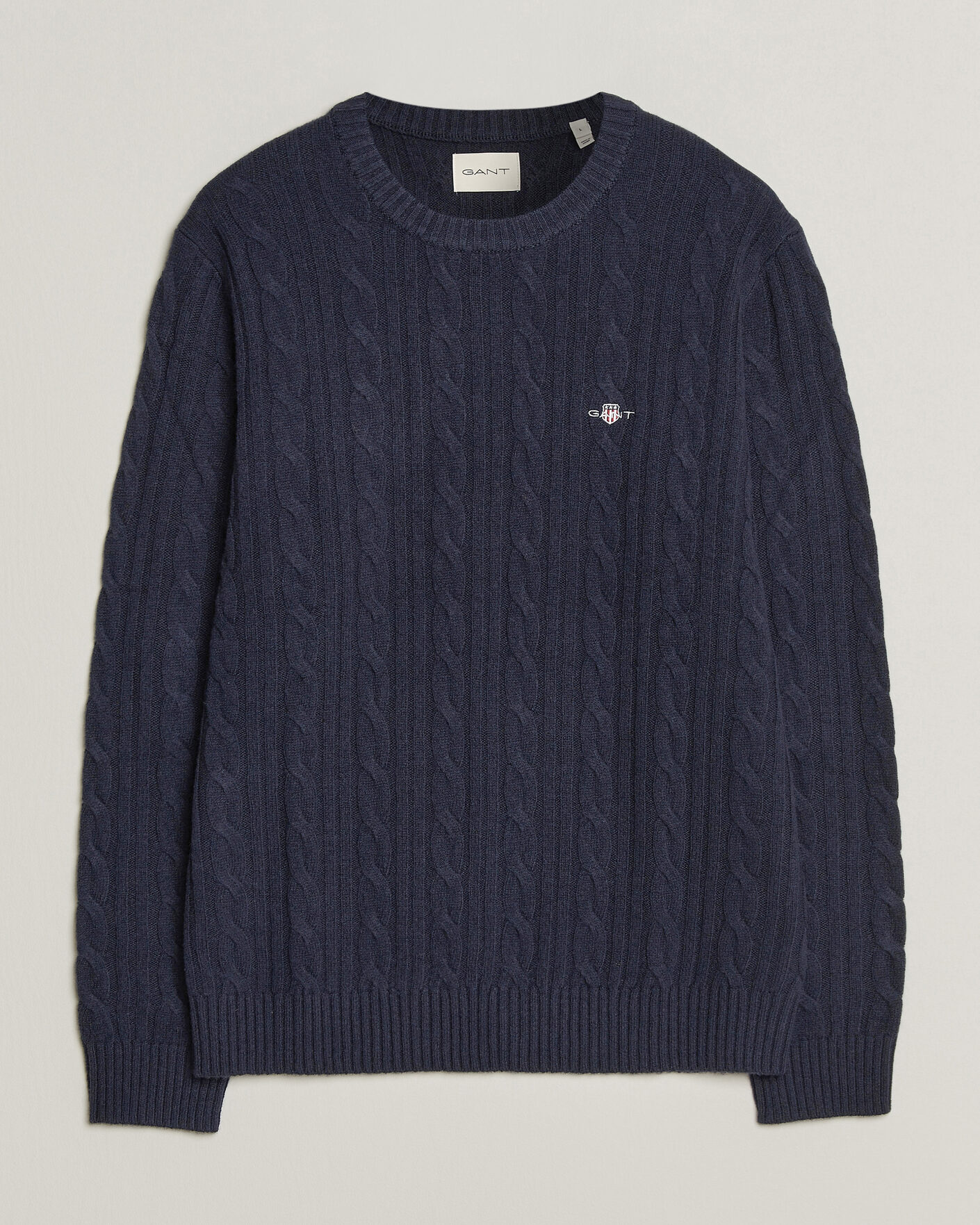 Hombres | Jerséis y prendas de punto | Gant | Lambswool Cable Crew Neck Evening Blue