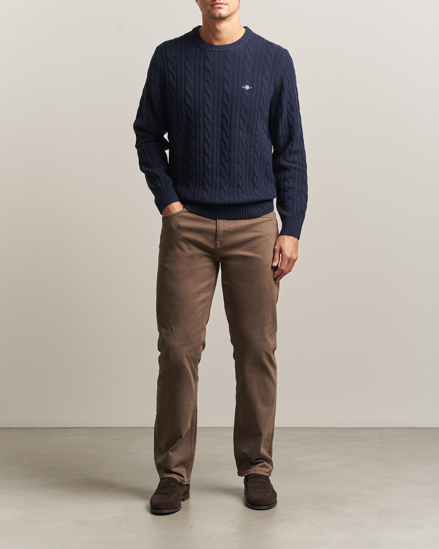 Hombres | Jerséis y prendas de punto | Gant | Lambswool Cable Crew Neck Evening Blue
