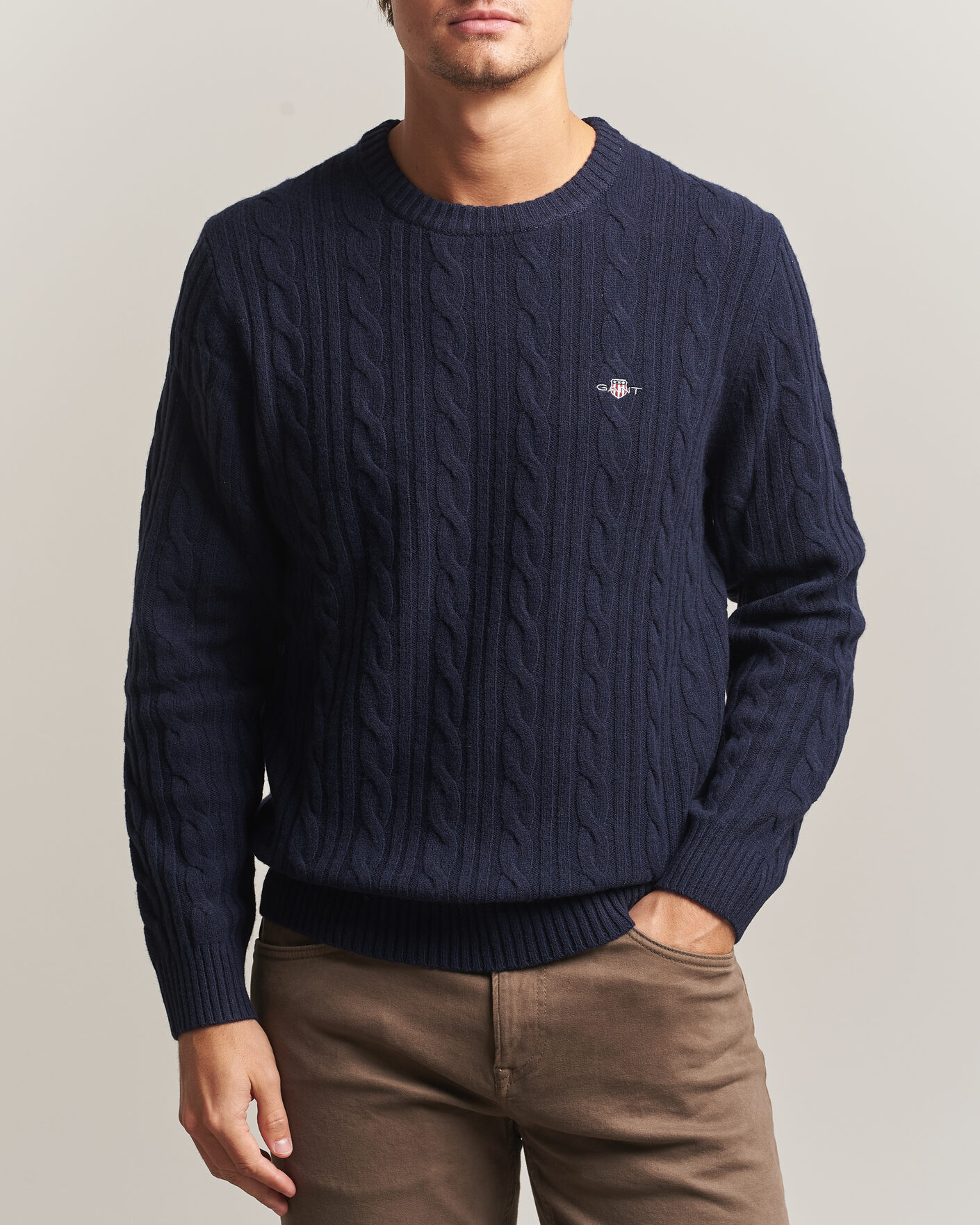 Hombres | Jerséis y prendas de punto | Gant | Lambswool Cable Crew Neck Evening Blue