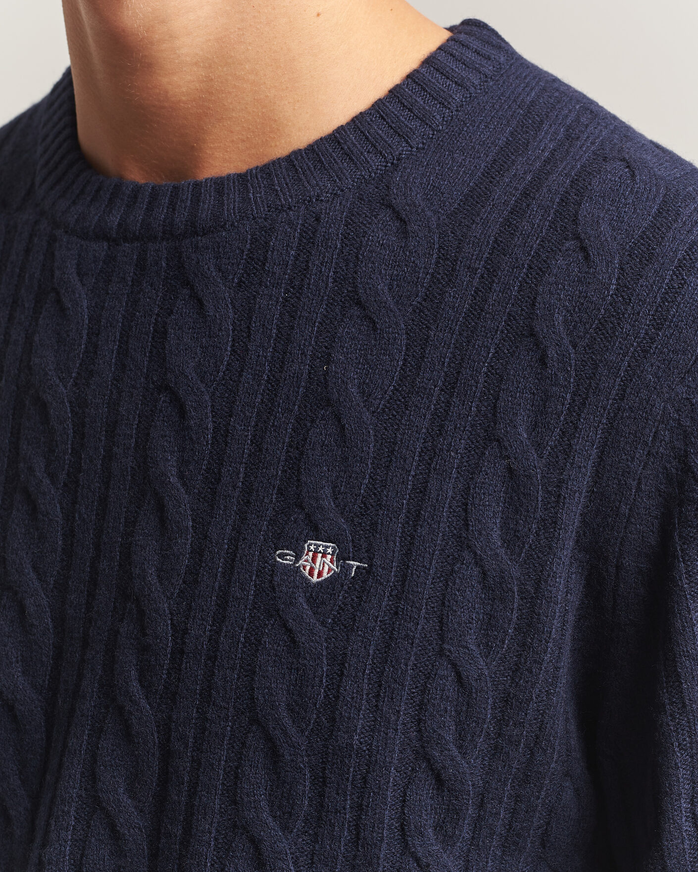 Hombres | Jerséis y prendas de punto | Gant | Lambswool Cable Crew Neck Evening Blue