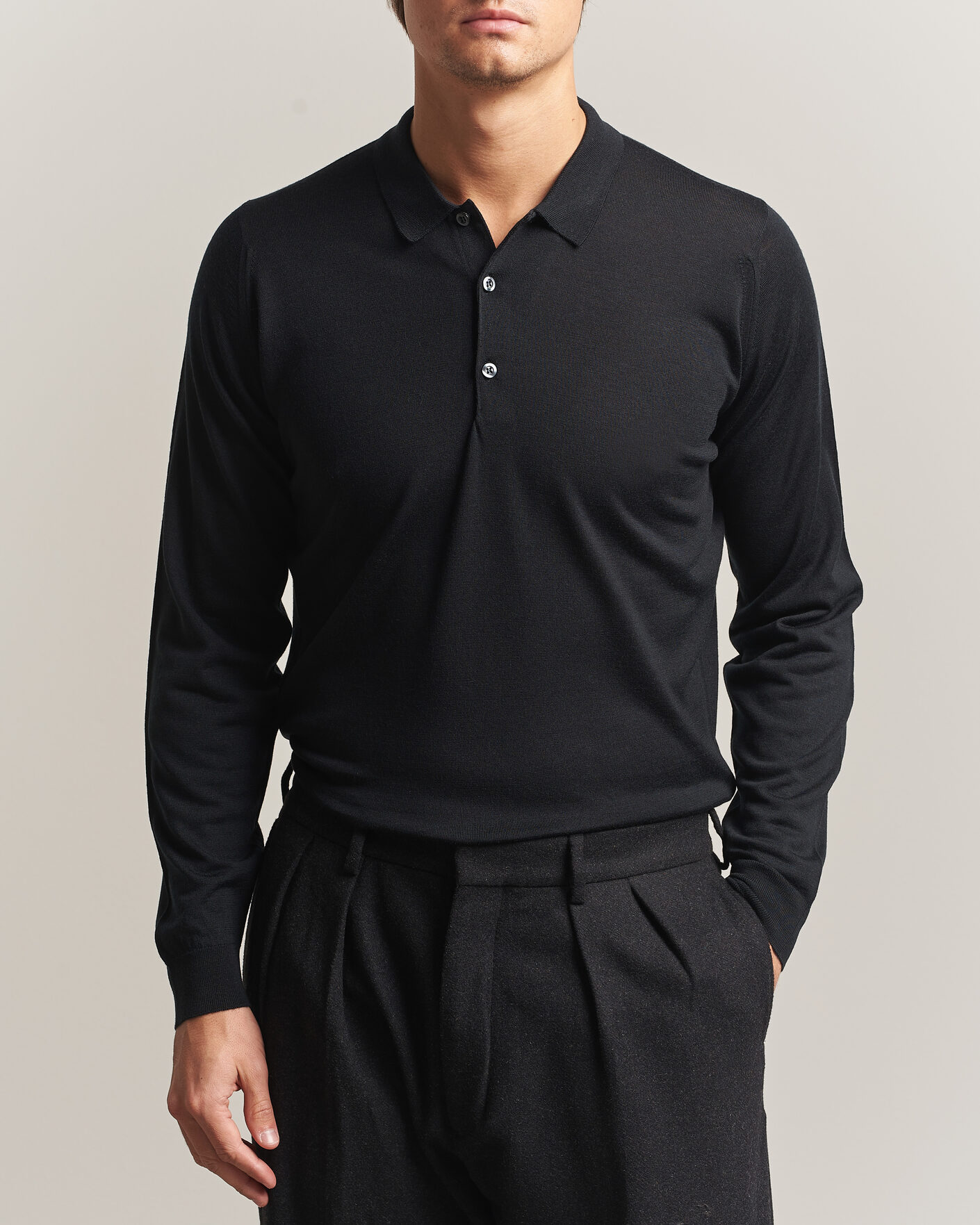 Hombres | Jerséis y prendas de punto | John Smedley | Belper Extra Fine Merino Polo Pullover Black