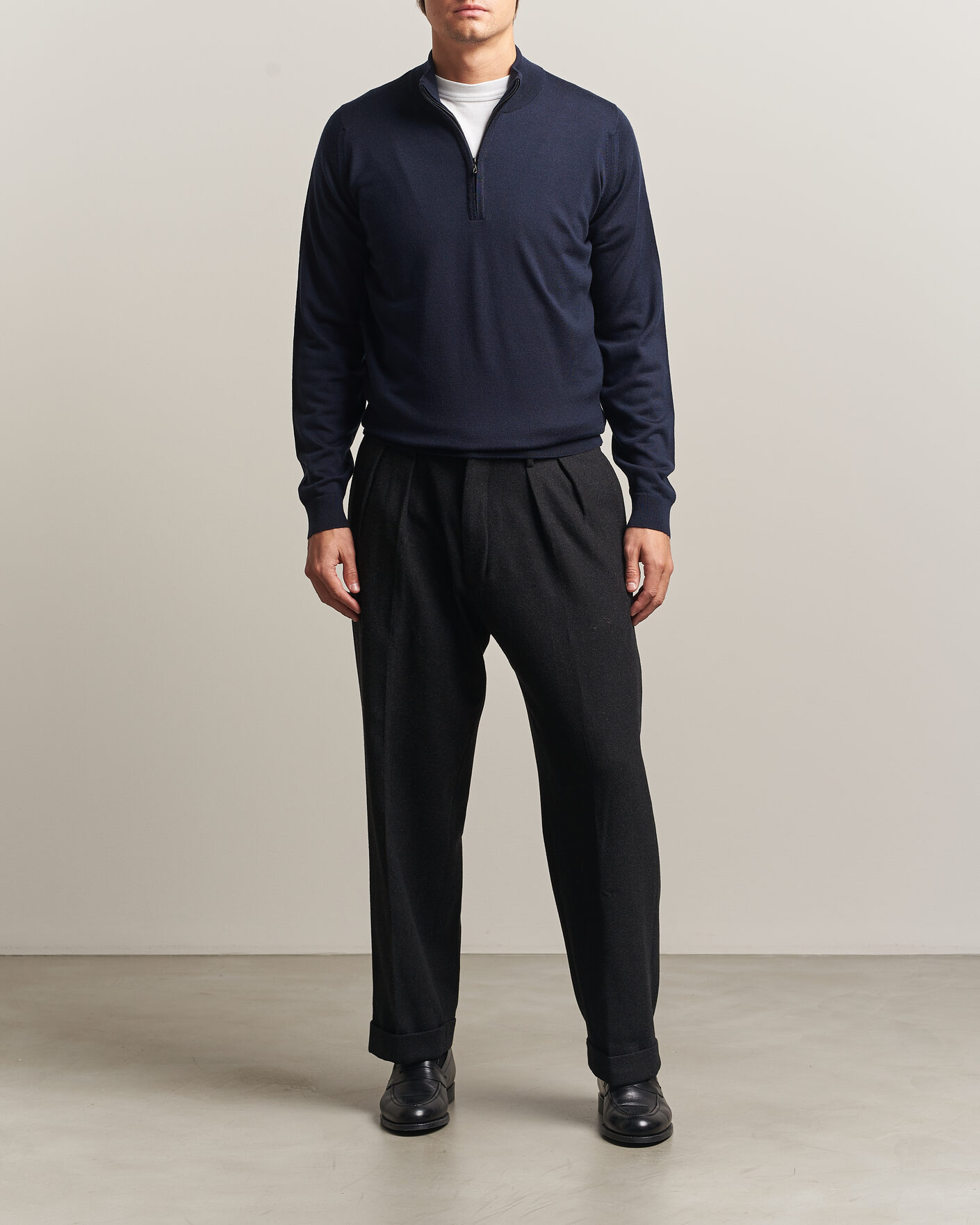 Hombres | Jerséis y prendas de punto | John Smedley | Tapton Extra Fine Merino Half Zip Midnight