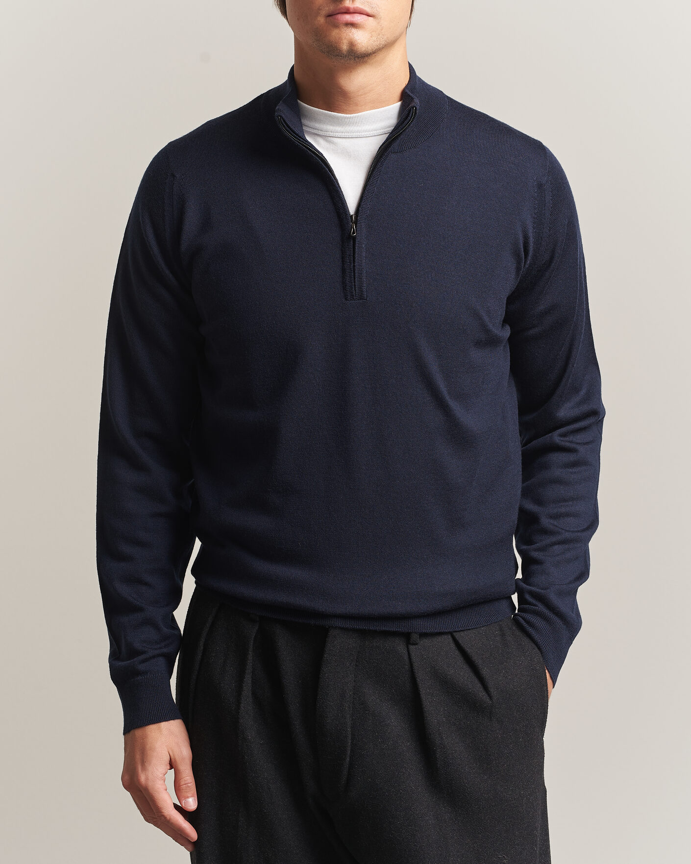 Hombres | Jerséis y prendas de punto | John Smedley | Tapton Extra Fine Merino Half Zip Midnight