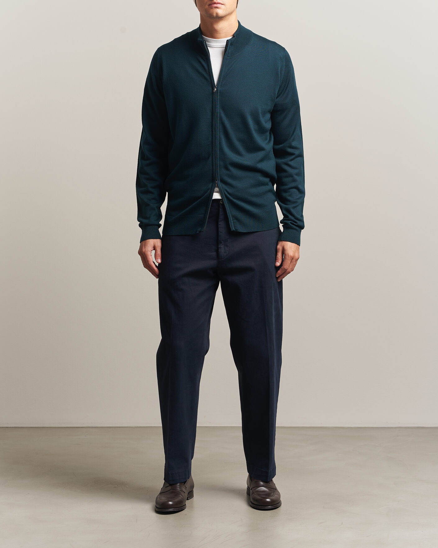 Hombres | Jerséis y prendas de punto | John Smedley | Claygate Extra Fine Merino Full Zip Richardson Green