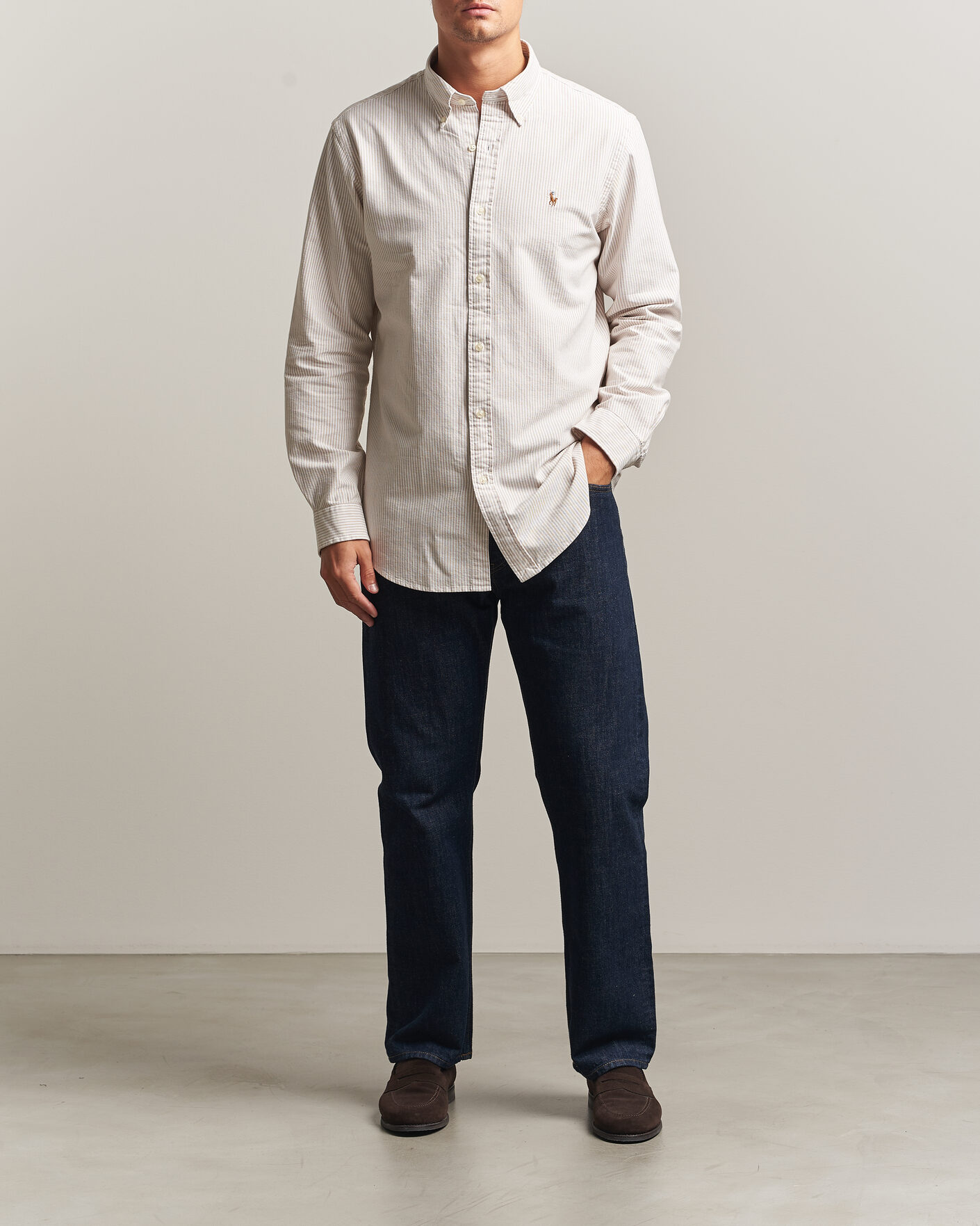 Hombres | Camisas | Polo Ralph Lauren | Custom Fit Striped Oxford Shirt Camel/White