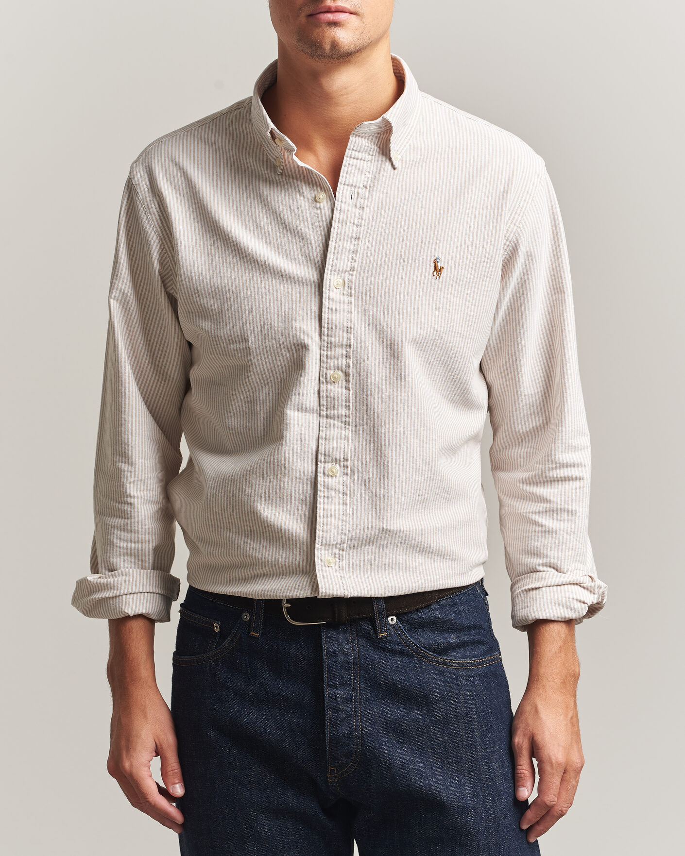 Hombres | Camisas | Polo Ralph Lauren | Custom Fit Striped Oxford Shirt Camel/White