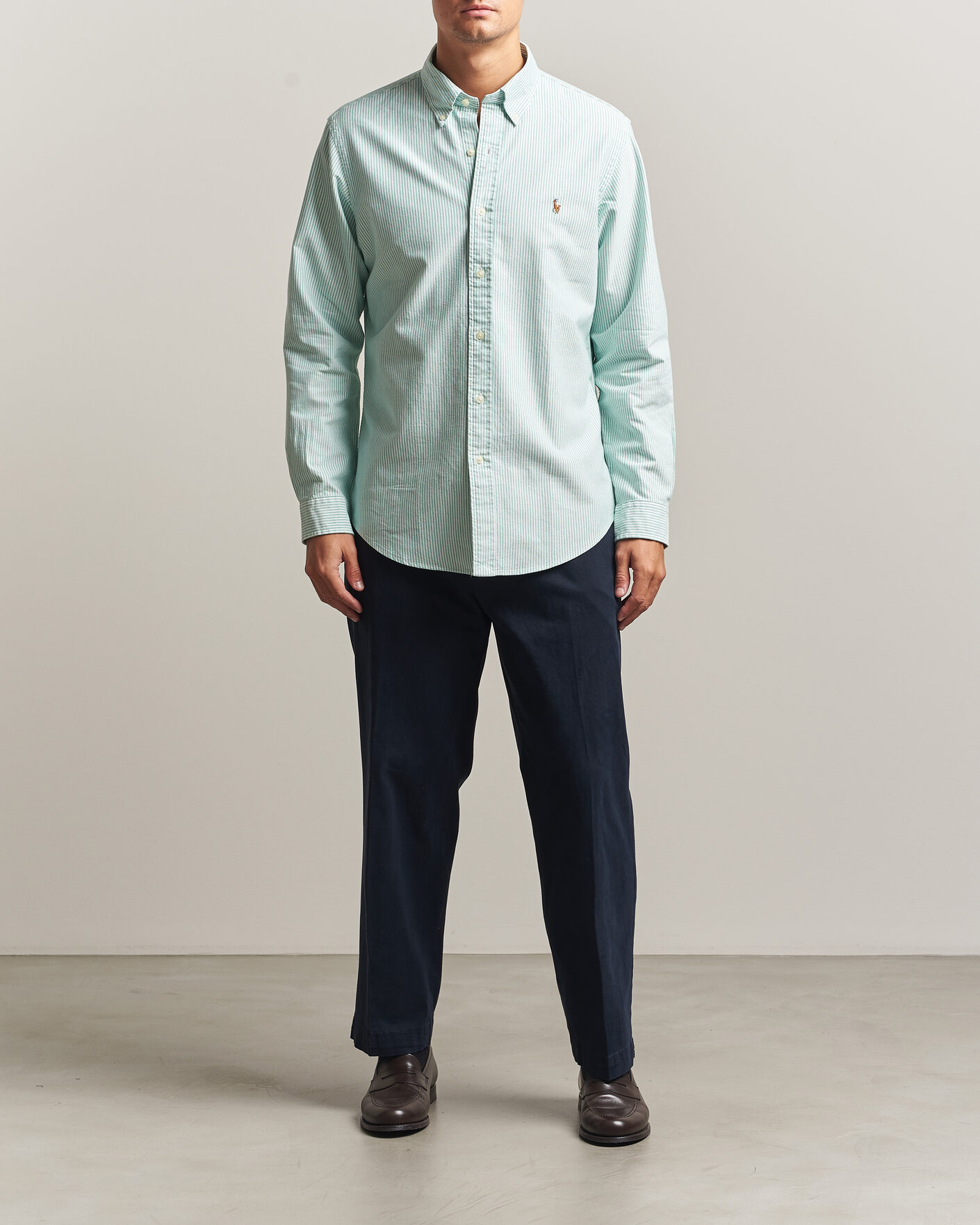 Hombres | Camisas | Polo Ralph Lauren | Custom Fit Striped Oxford Shirt Scarab Green/White