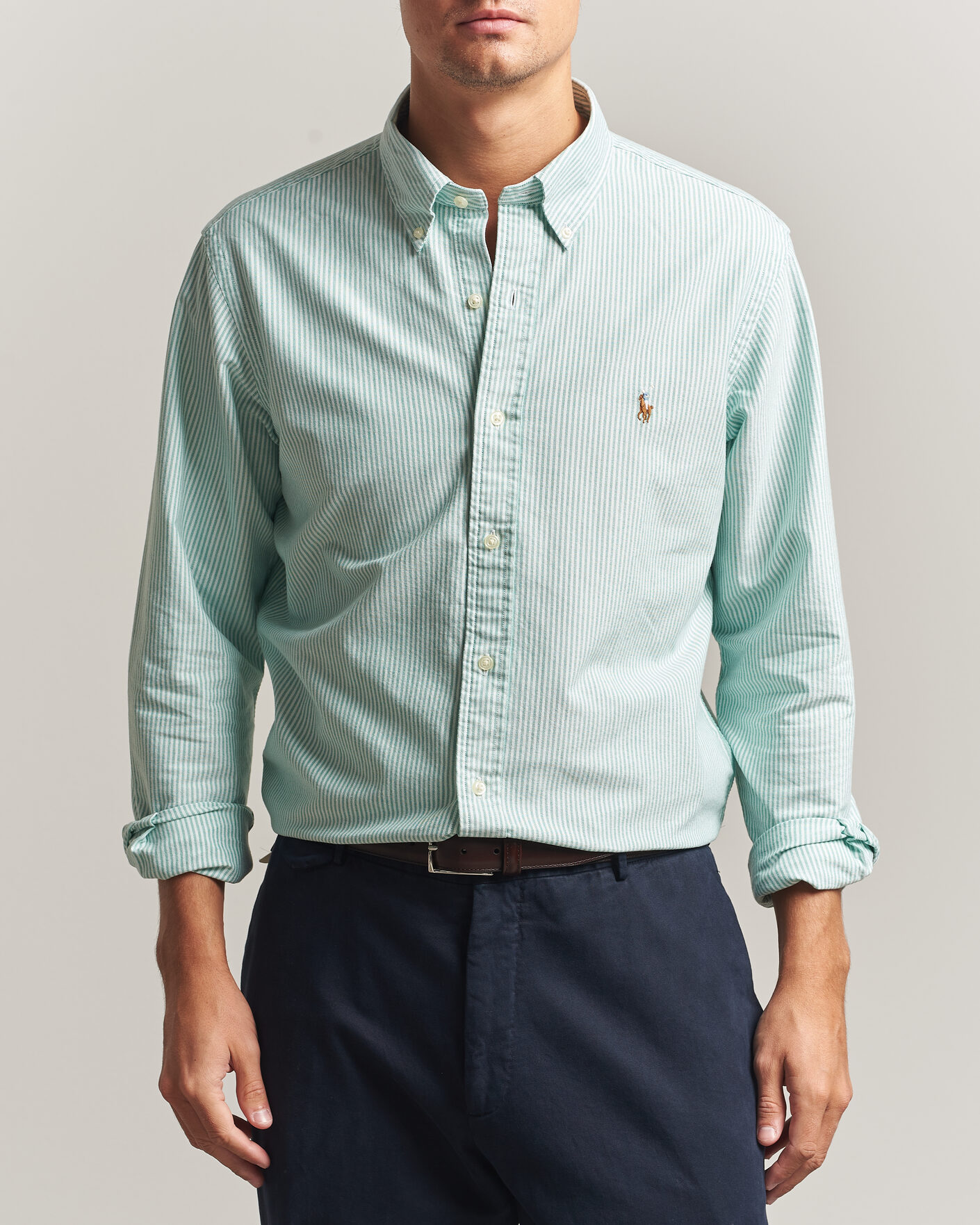 Hombres | Camisas | Polo Ralph Lauren | Custom Fit Striped Oxford Shirt Scarab Green/White