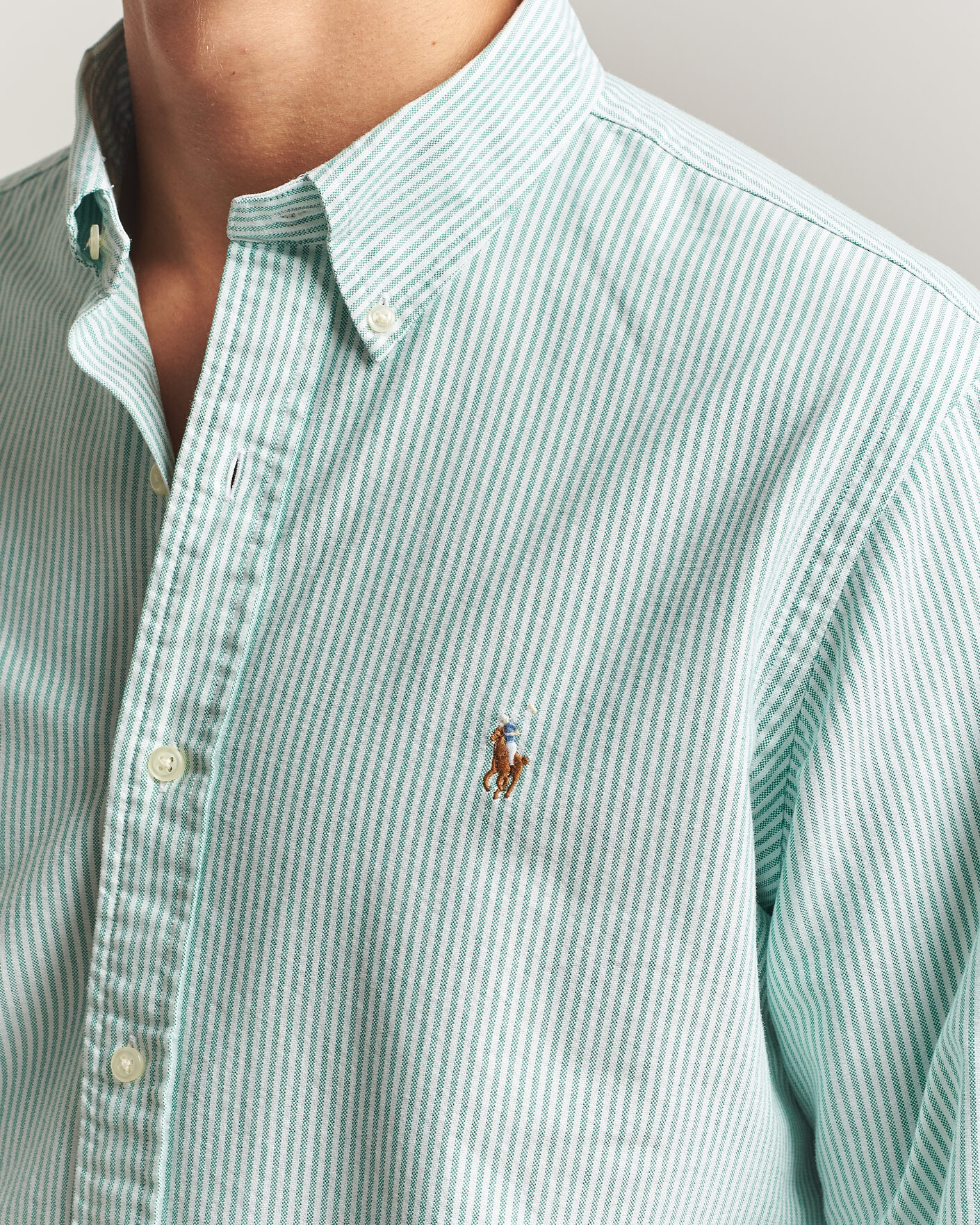 Hombres | Camisas | Polo Ralph Lauren | Custom Fit Striped Oxford Shirt Scarab Green/White