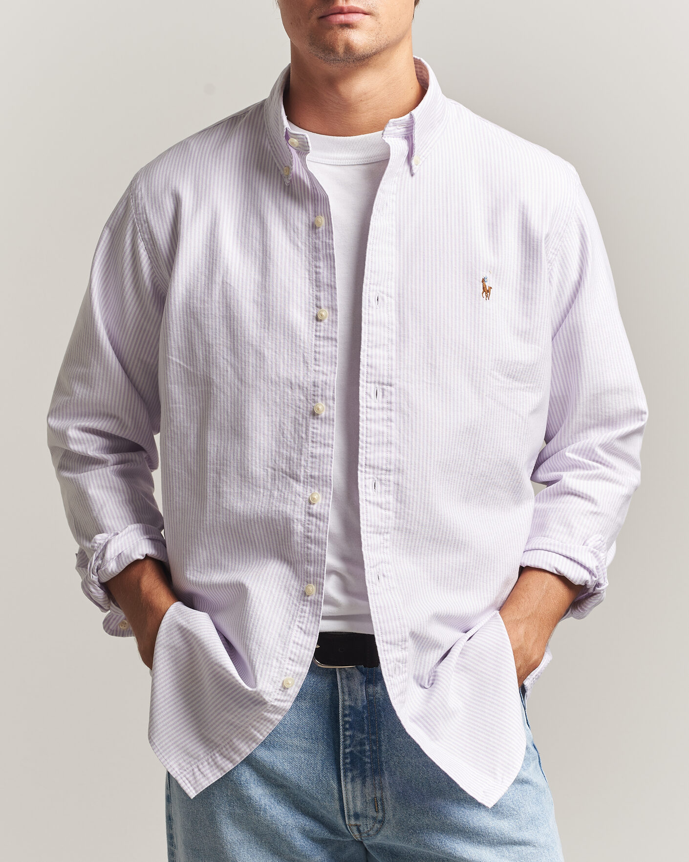 Hombres | Camisas | Polo Ralph Lauren | Custom Fit Striped Oxford Shirt Lilac/White