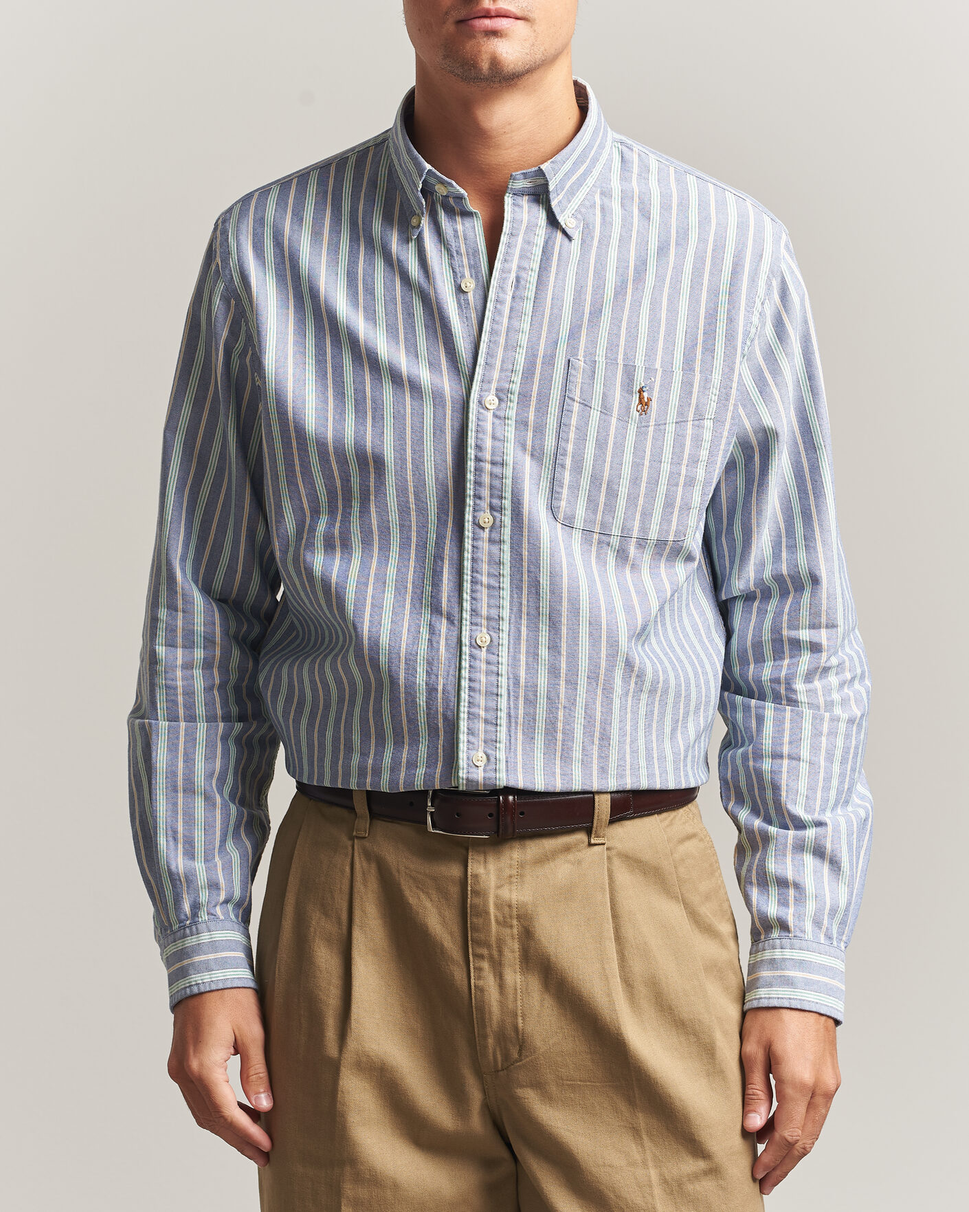 Hombres | Camisas | Polo Ralph Lauren | Custom Fit Striped Pocket Oxford Shirt Navy/Yellow
