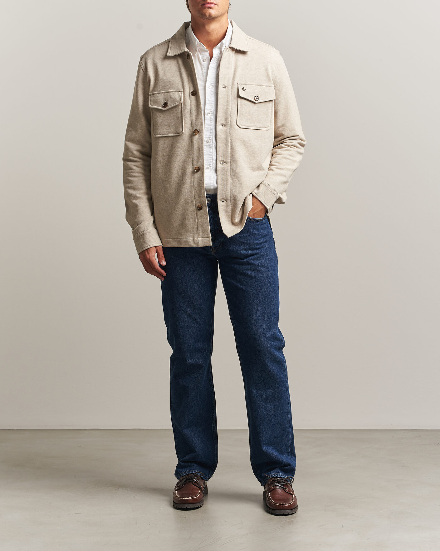Hombres | Camisas | Morris | Andrew Jersey Overshirt Khaki