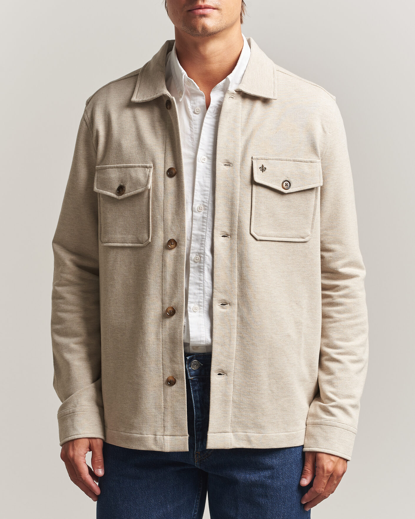 Hombres | Camisas | Morris | Andrew Jersey Overshirt Khaki