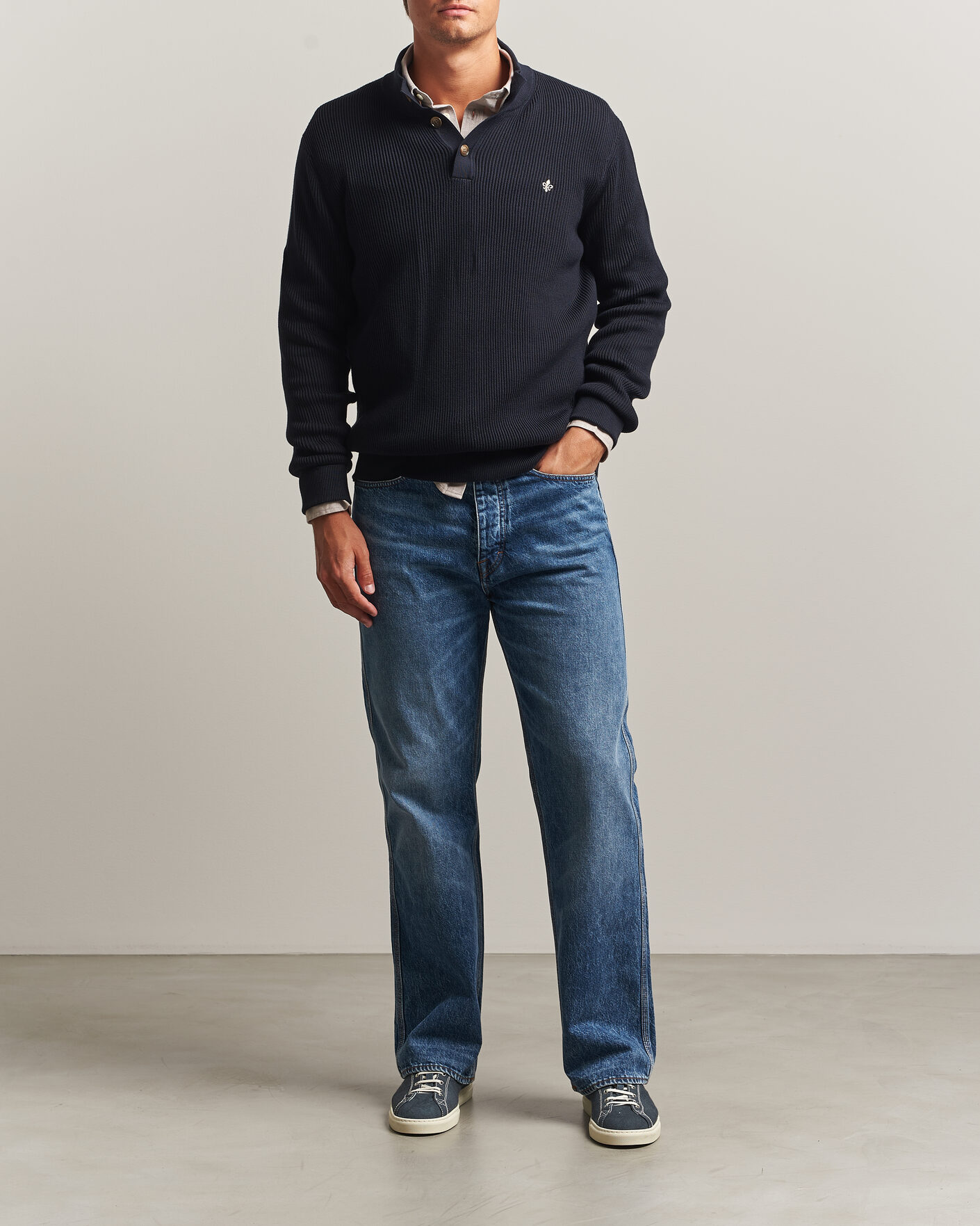 Hombres | Jerséis y prendas de punto | Morris | Niall Half Button Sweater Old Blue