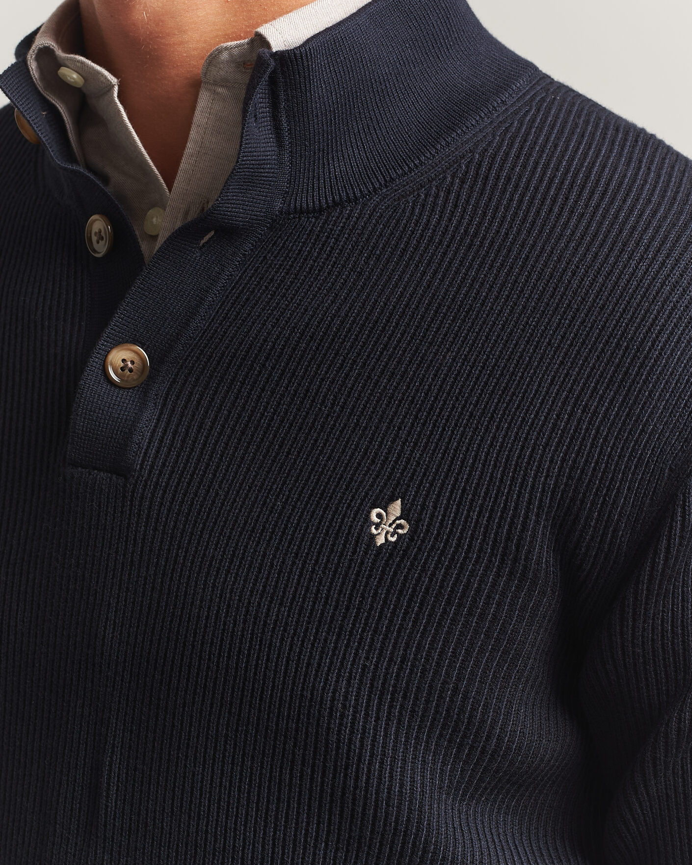 Hombres | Jerséis y prendas de punto | Morris | Niall Half Button Sweater Old Blue