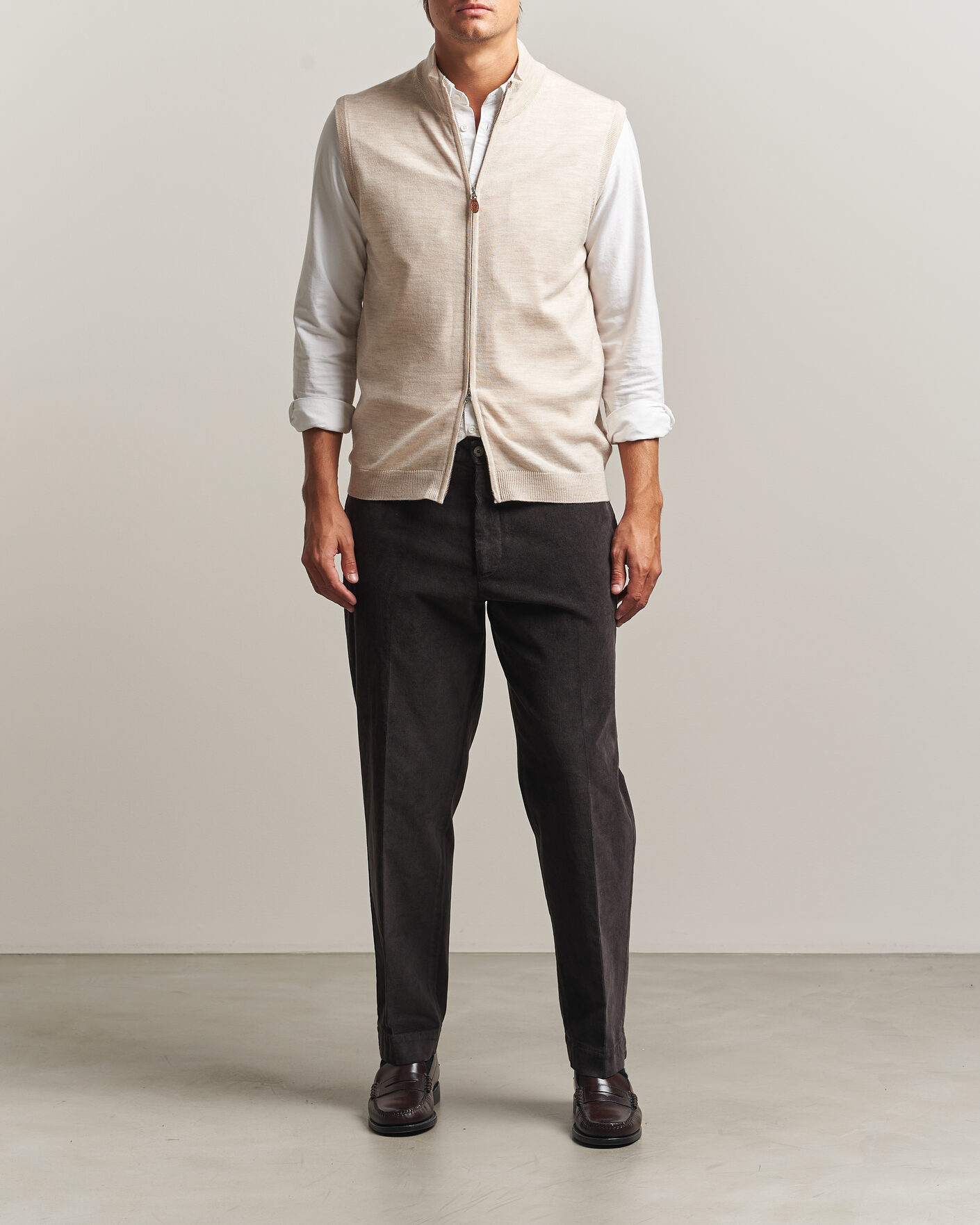 Hombres | Jerséis y prendas de punto | Morris | Merino Zip Vest Off White
