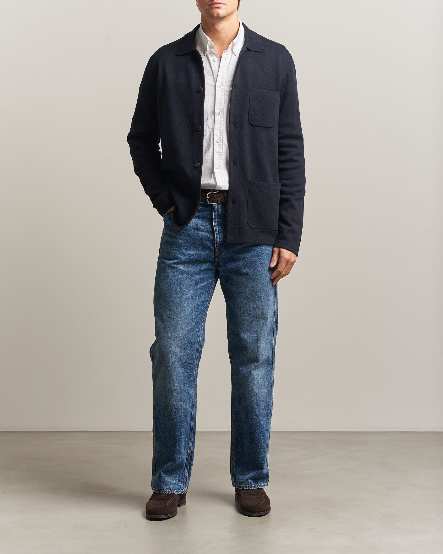 Hombres | Jerséis y prendas de punto | Morris | Dudley Knitted Overshirt Navy