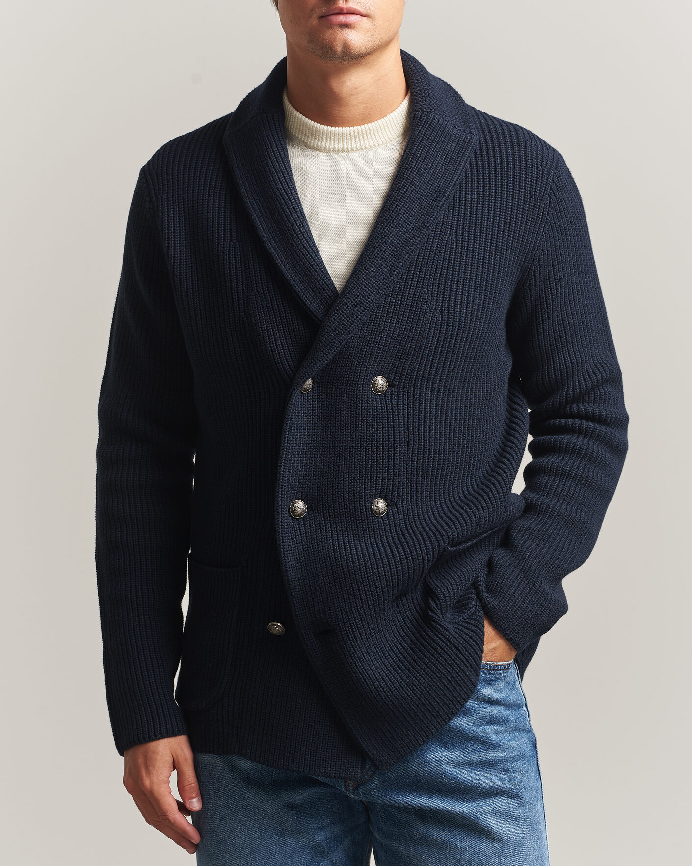 Hombres | Jerséis y prendas de punto | Morris | Brayden DB Shawl Cardigan Navy